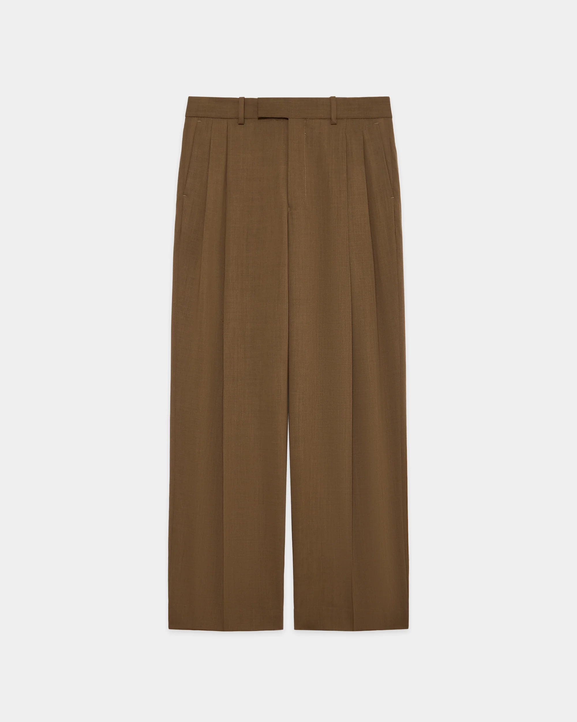 ORGANIC WOOL LIGHT SERGE DOUBLE PLEATED TROUSERS