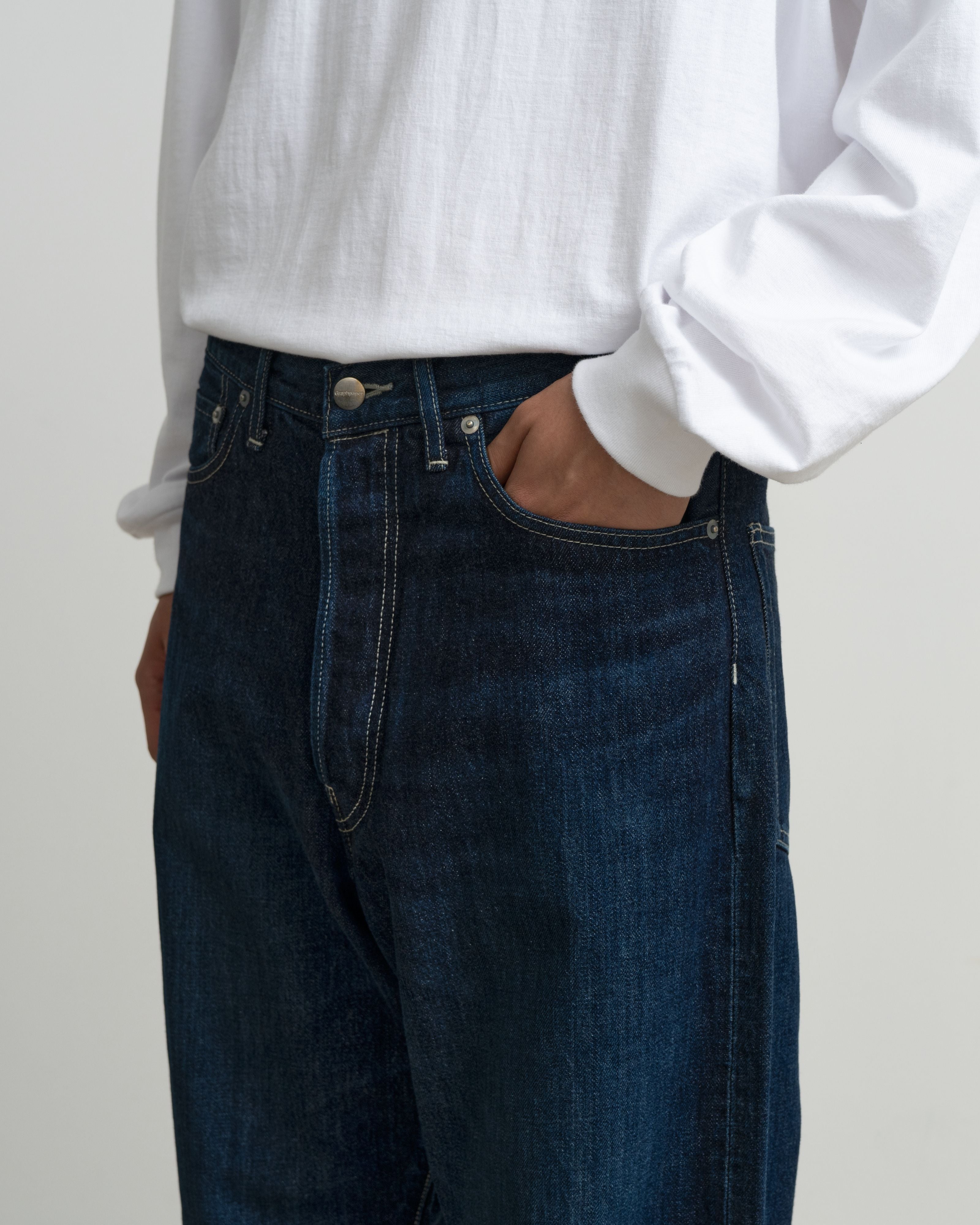 Selvage Denim Five Pocket Wide Straight Pants -DARK FADE-