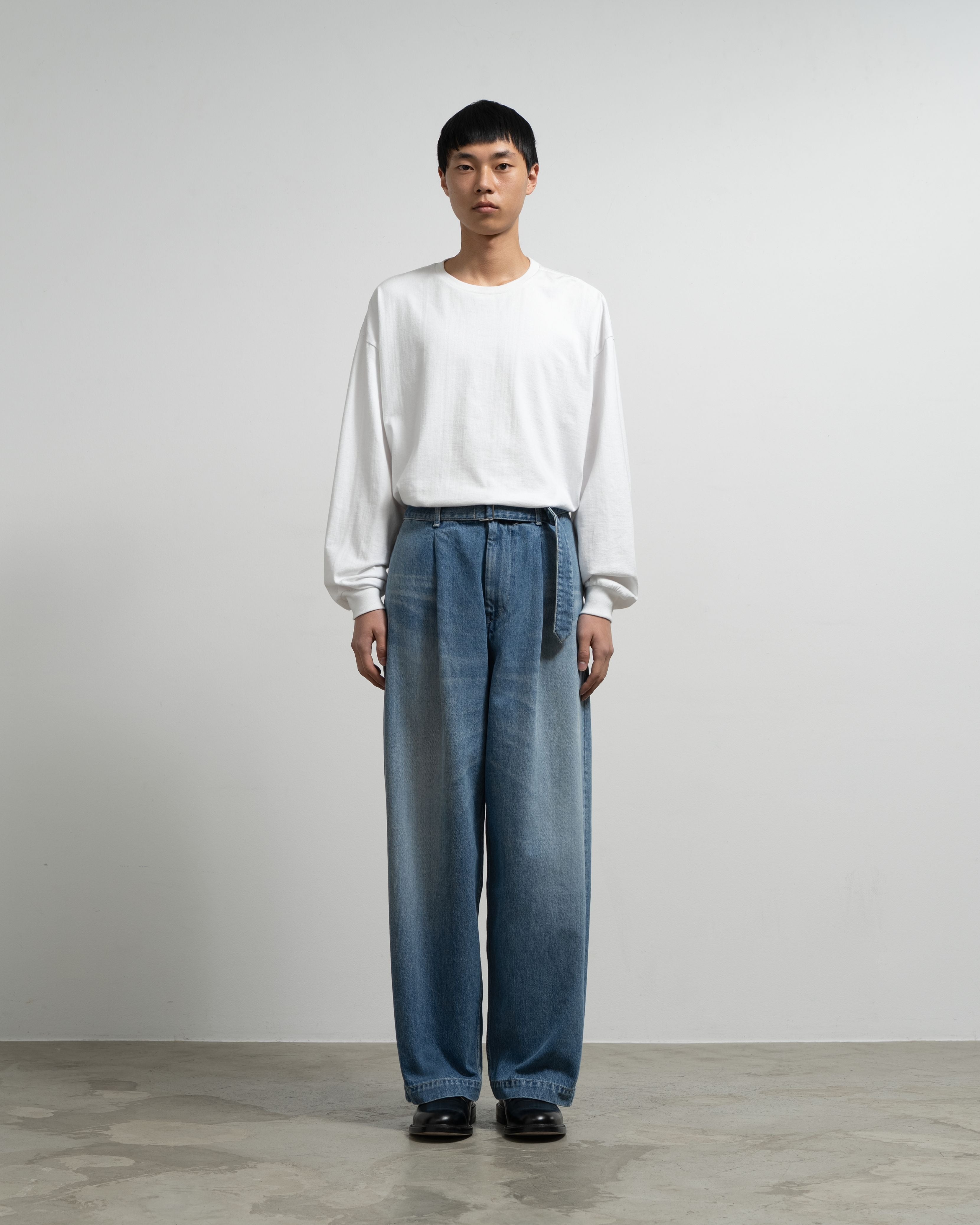 Selvage Denim Belted Pants -LIGHT FADE-