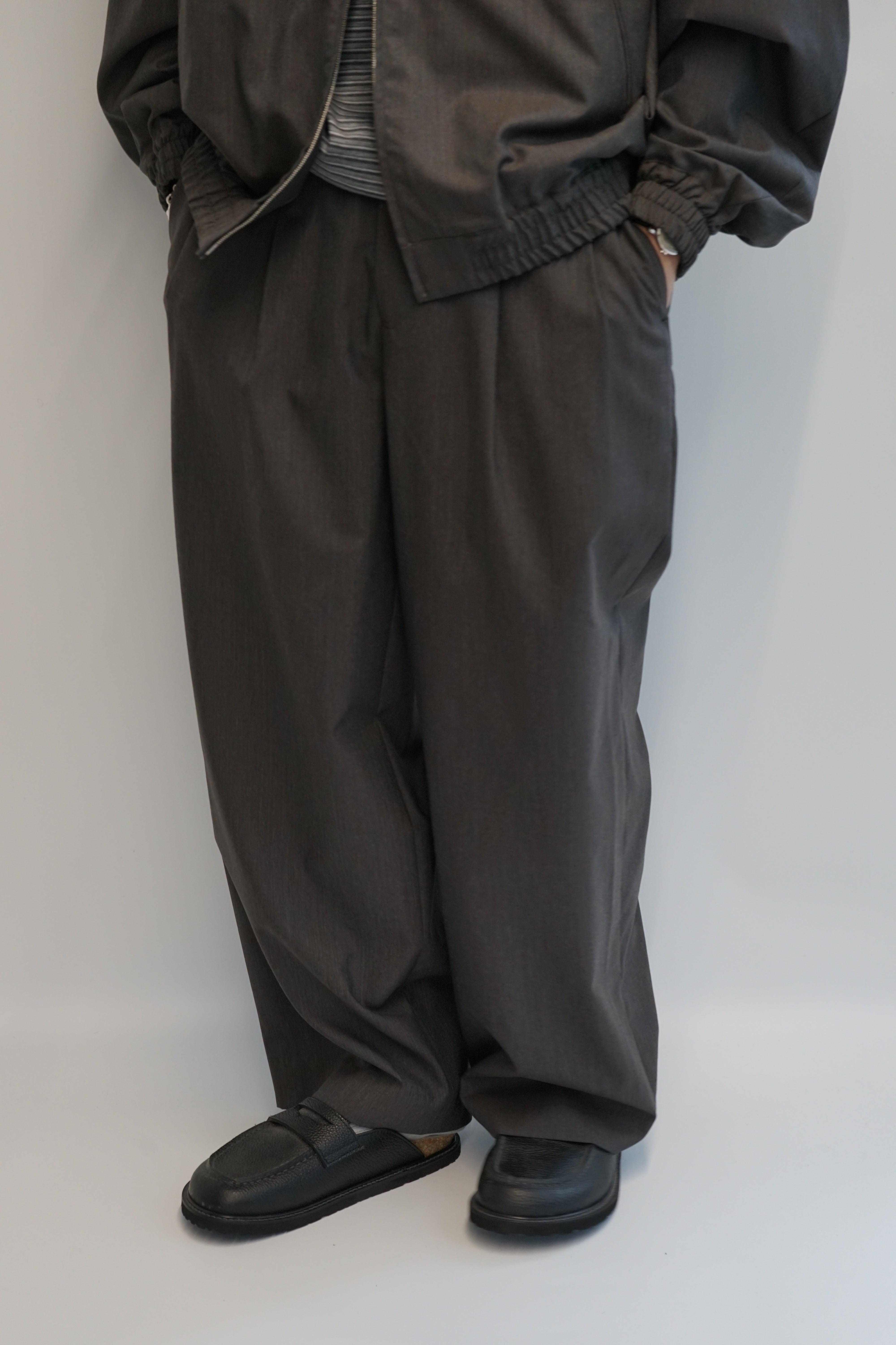 2/60 WOOL TROPICAL MELANGE DOUBLE PLEATED MILITARY TROUSERS