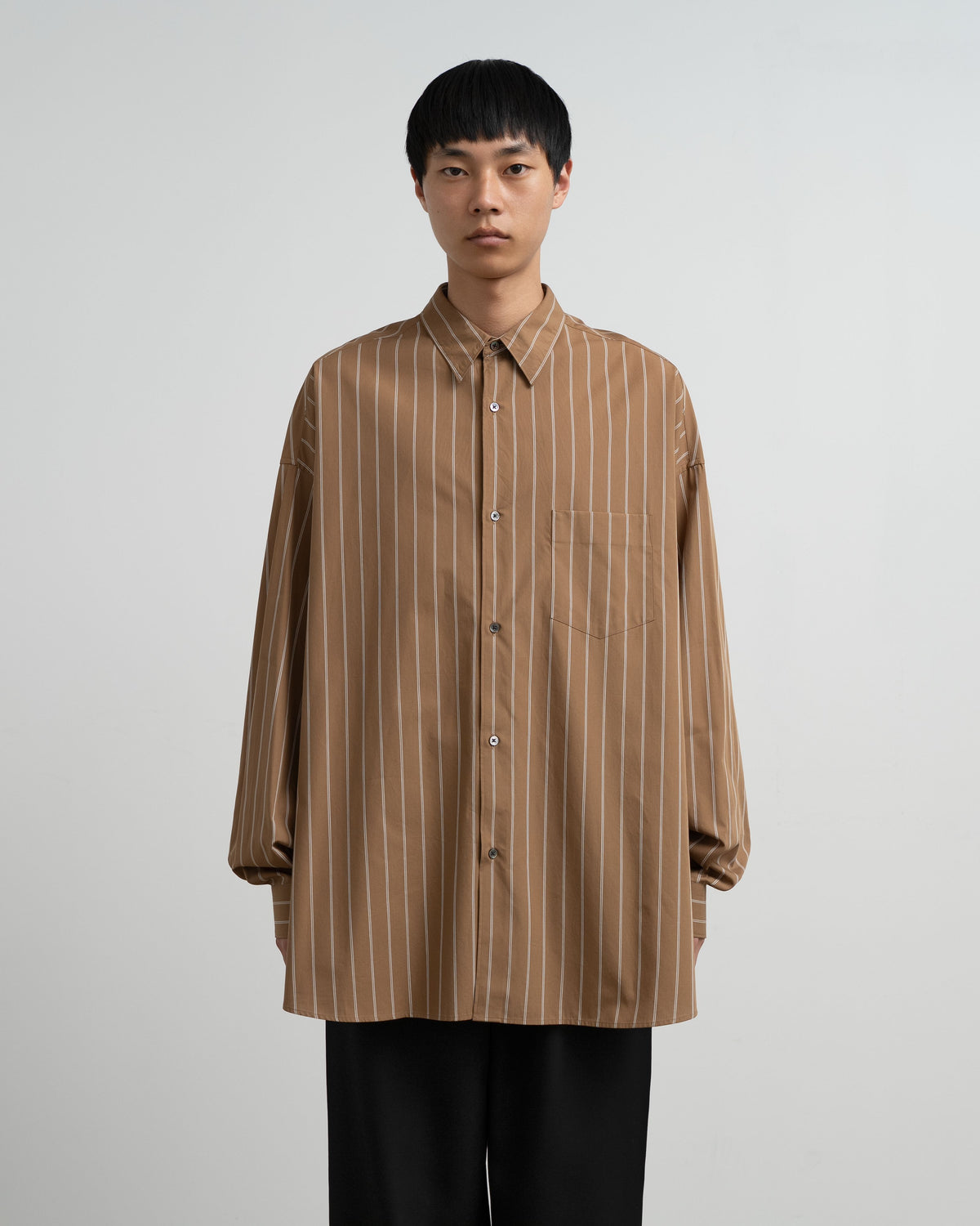 SIDOGRAS Brown Stripe L/S Oversized Regular Collar Shirt