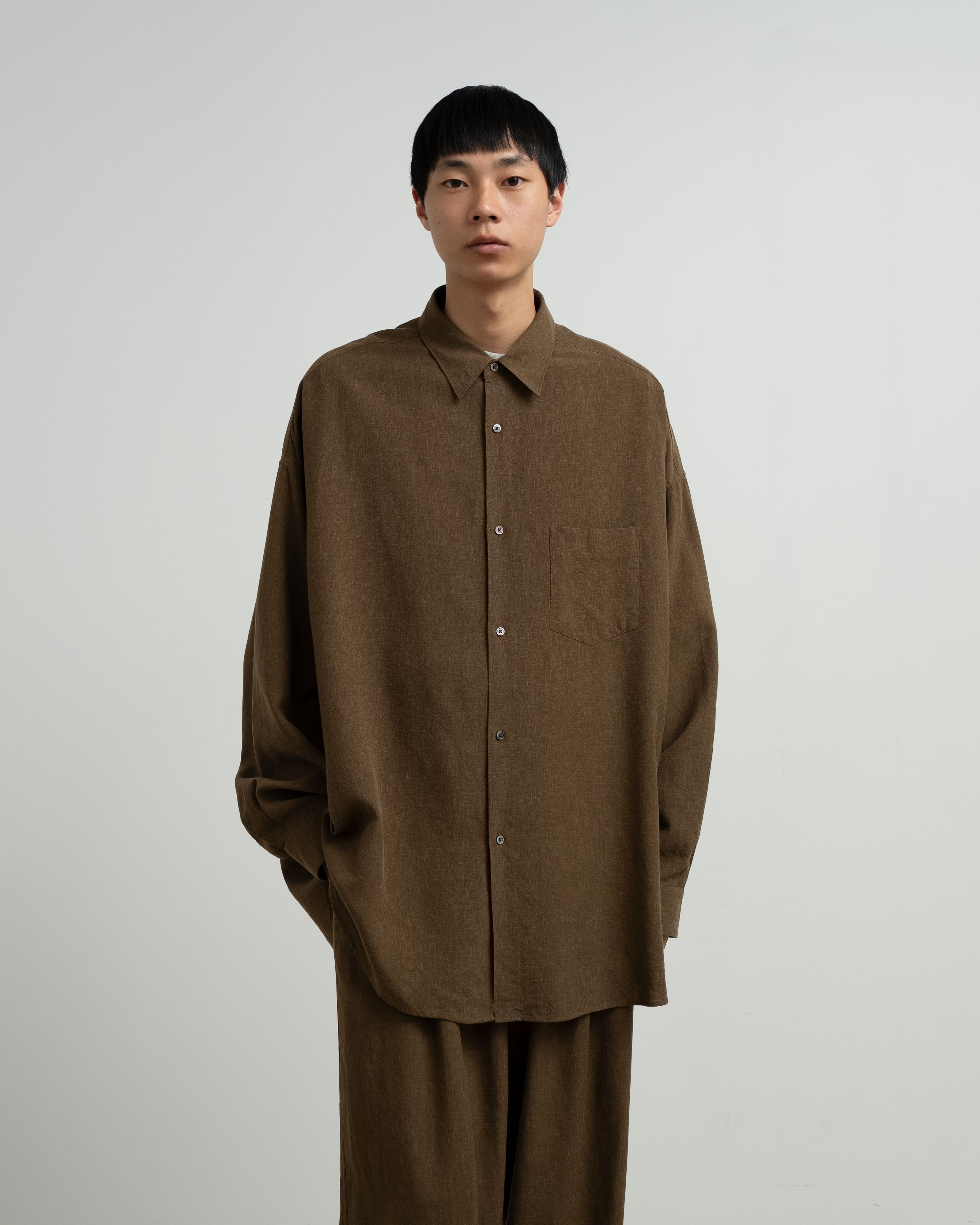 Linen Cupro L/S Oversized Regular Collar Shirt