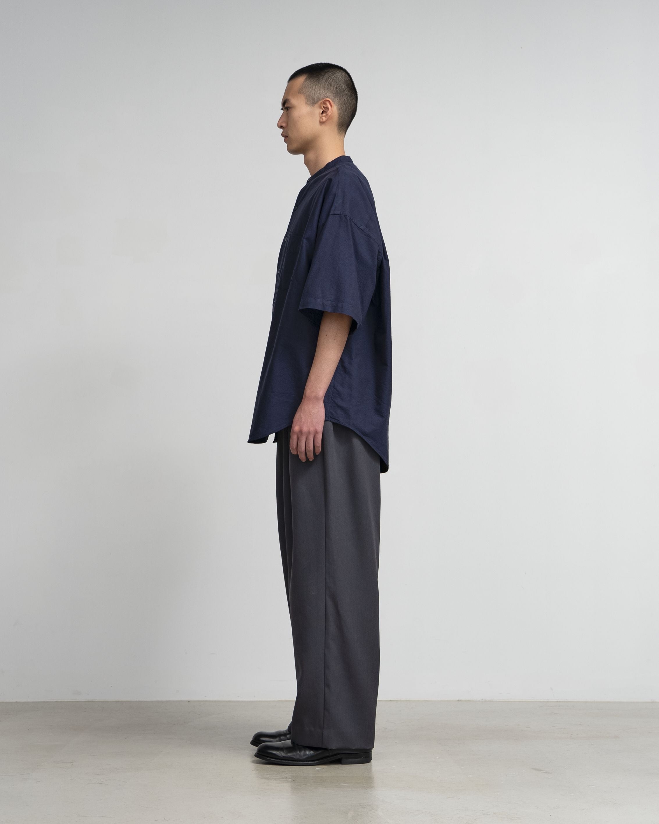 Oxford S/S Oversized Band Collar Shirt