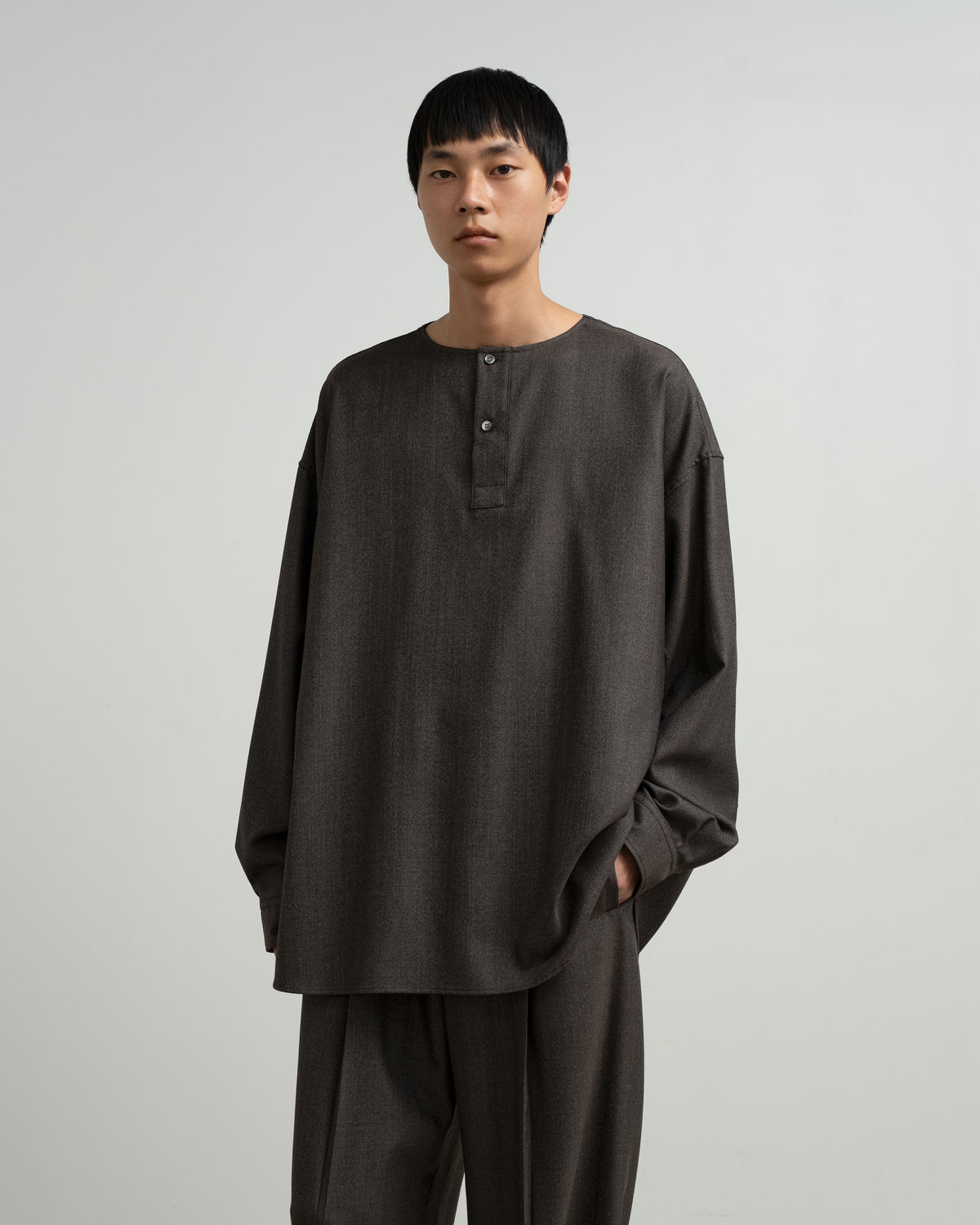 Melange Matt Worsted Collarless Shirt
