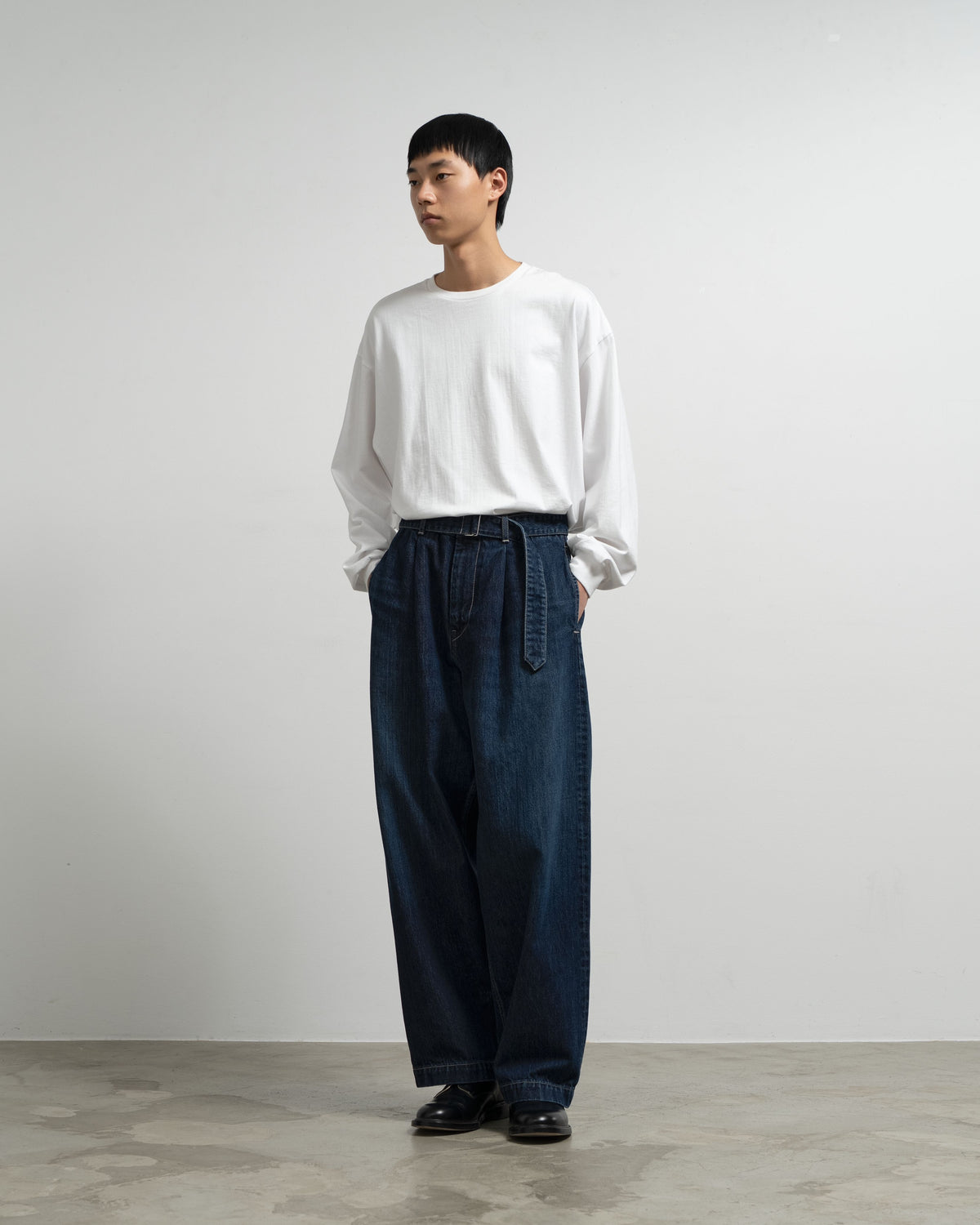 Selvage Denim Belted Pants -DARK FADE-