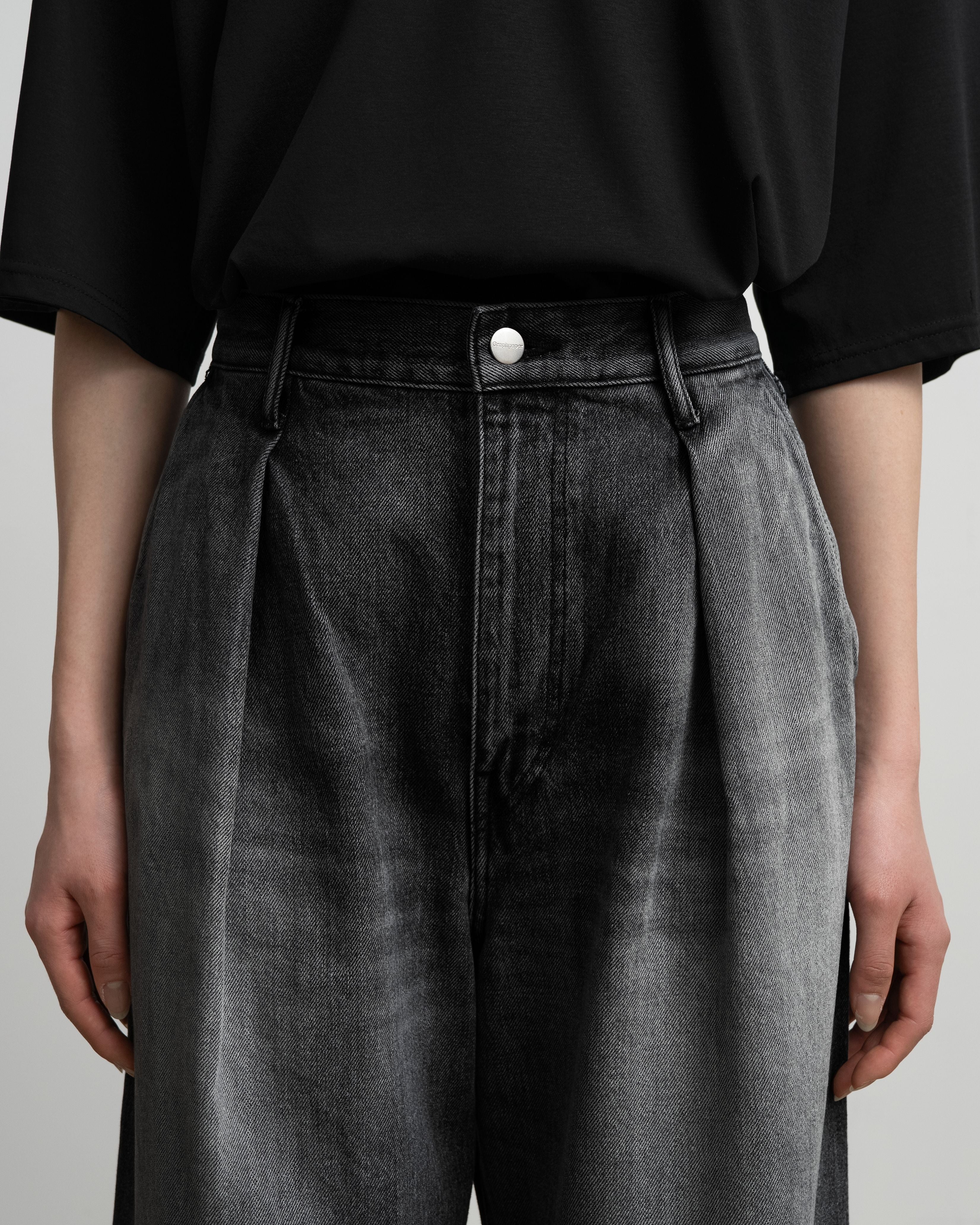 Selvage Denim Two Tuck Wide Pants-LIGHT FADE-