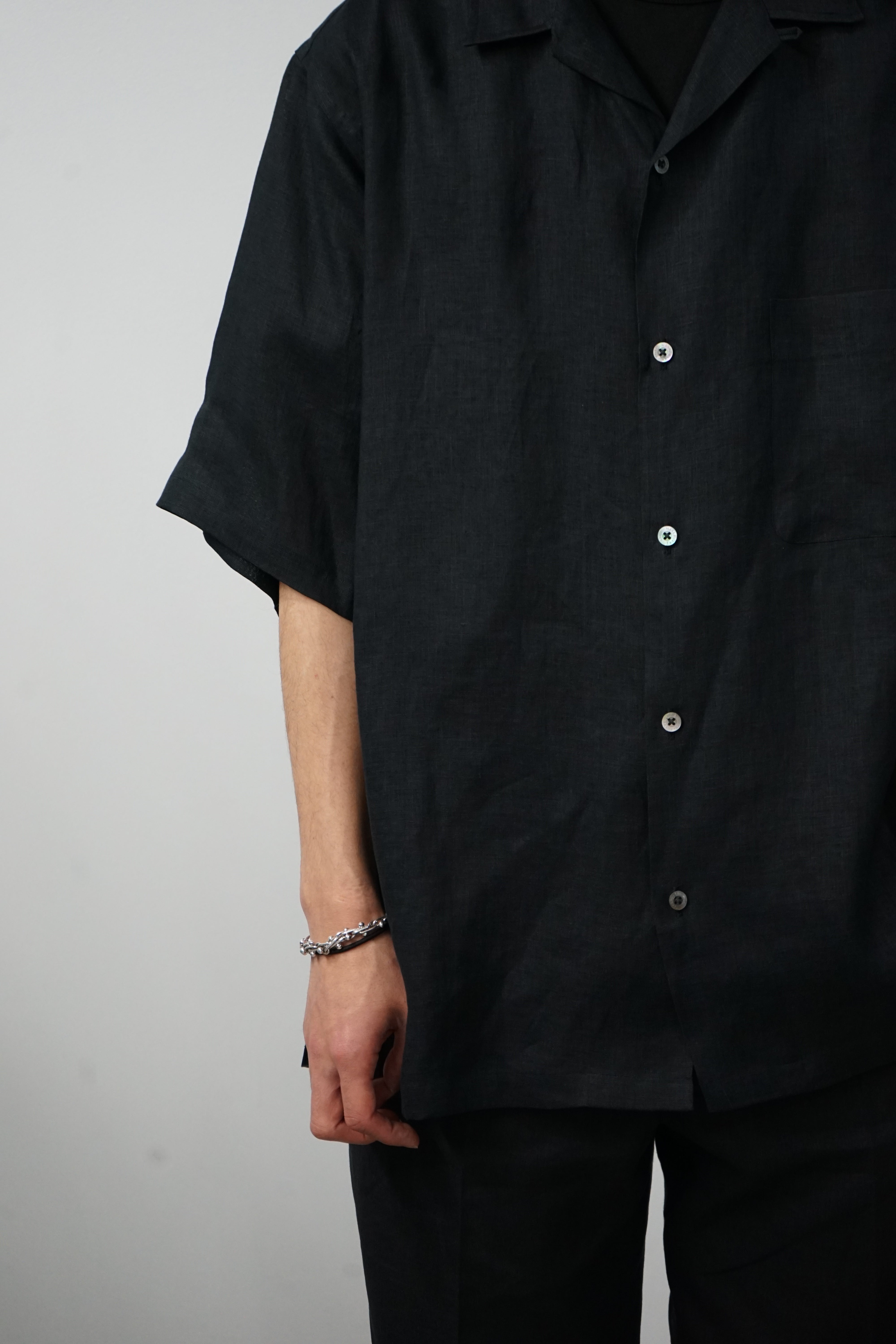 HEMP SHIRTING NEW OPEN COLLAR S/S SHIRT