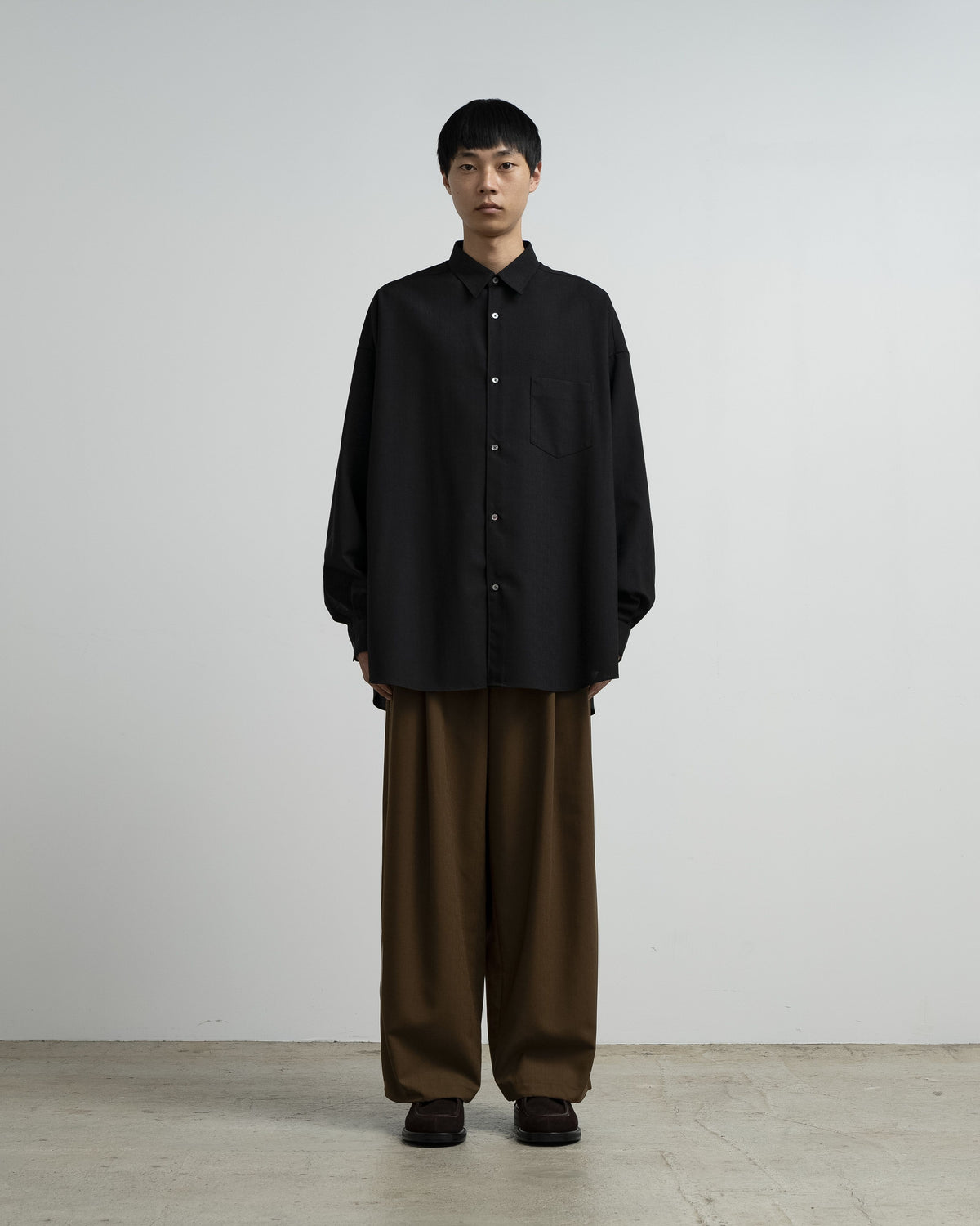 Wool Hopsack L/S Oversized Regular Collar Shirt