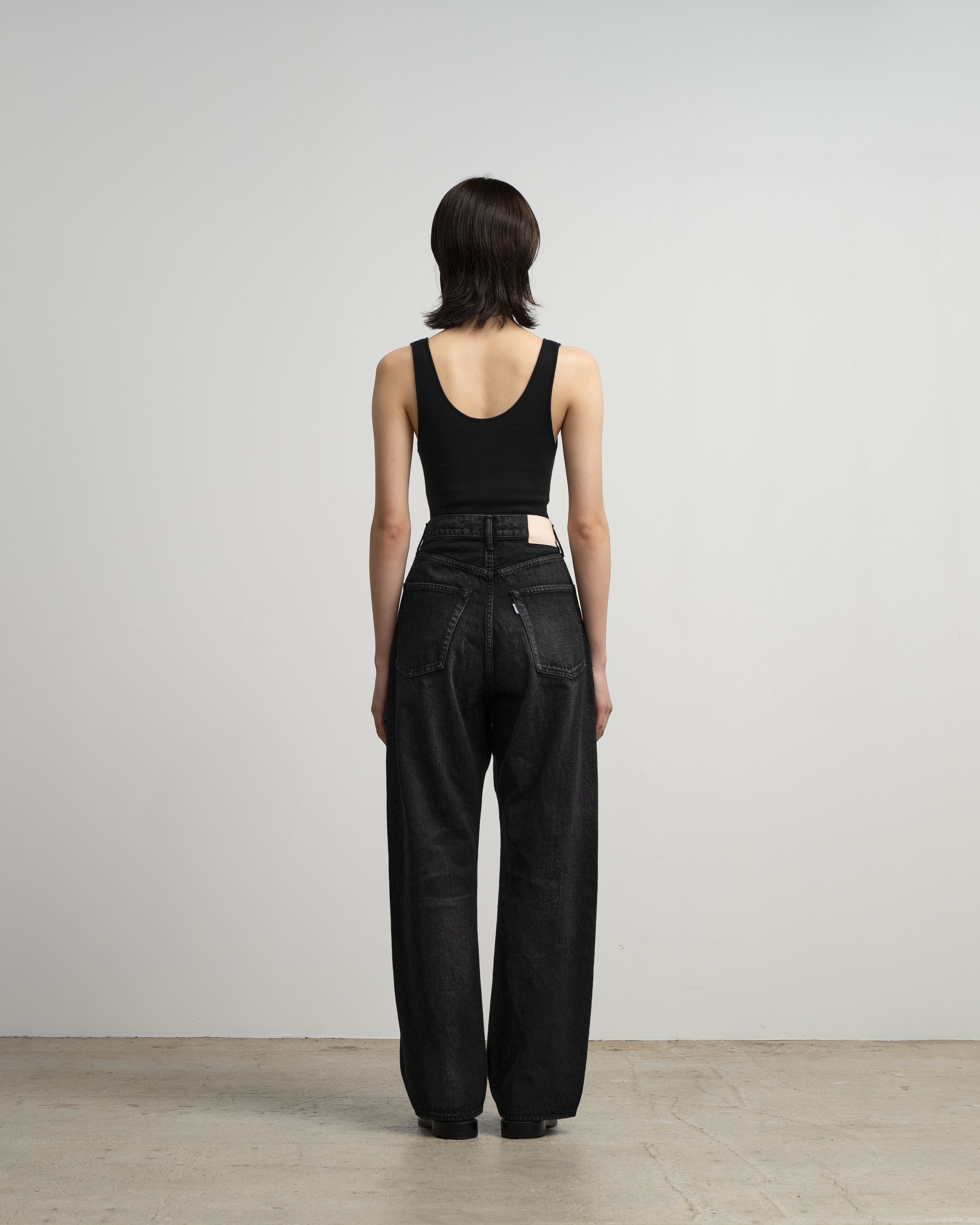 Selvage Denim Five Pocket Wide Straight Pants -DARK FADE-
