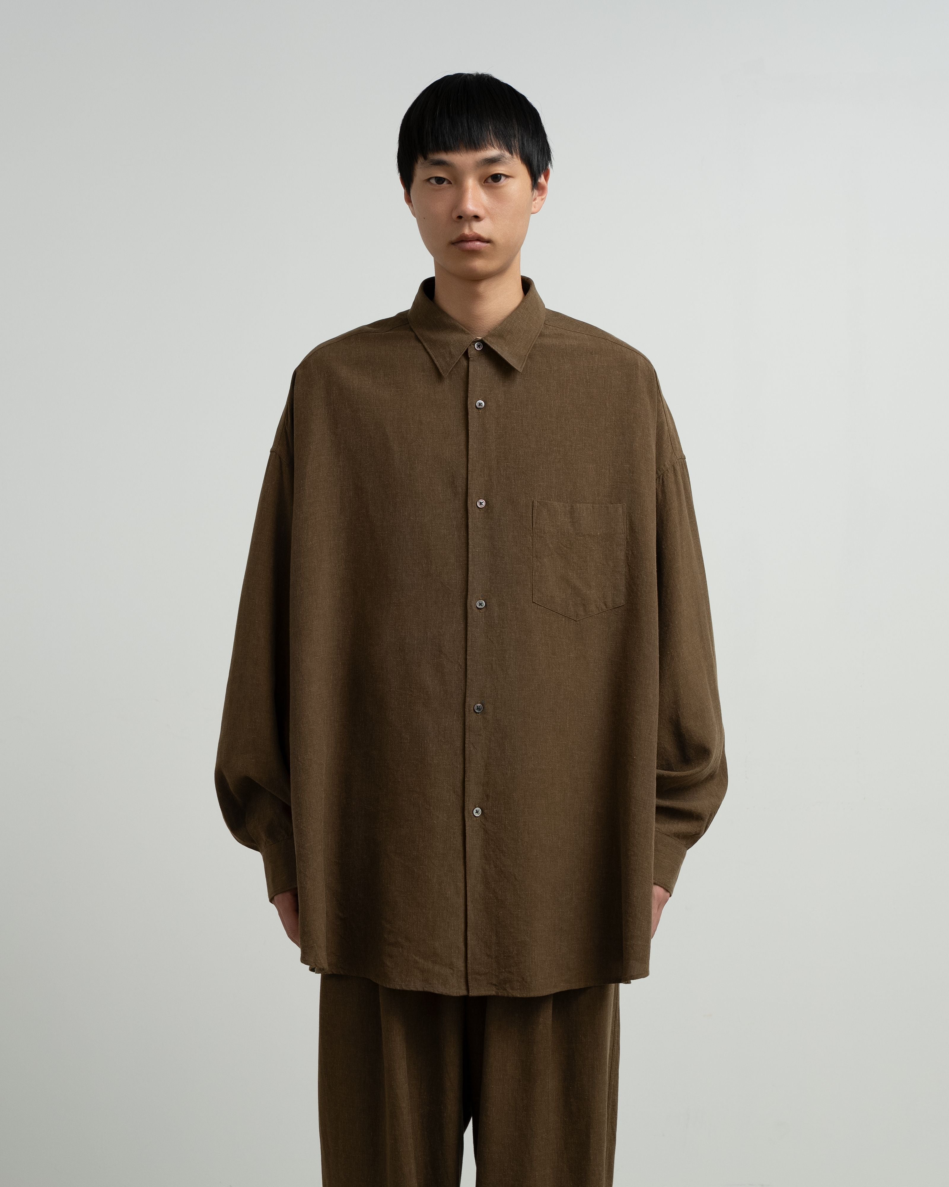 Linen Cupro L/S Oversized Regular Collar Shirt