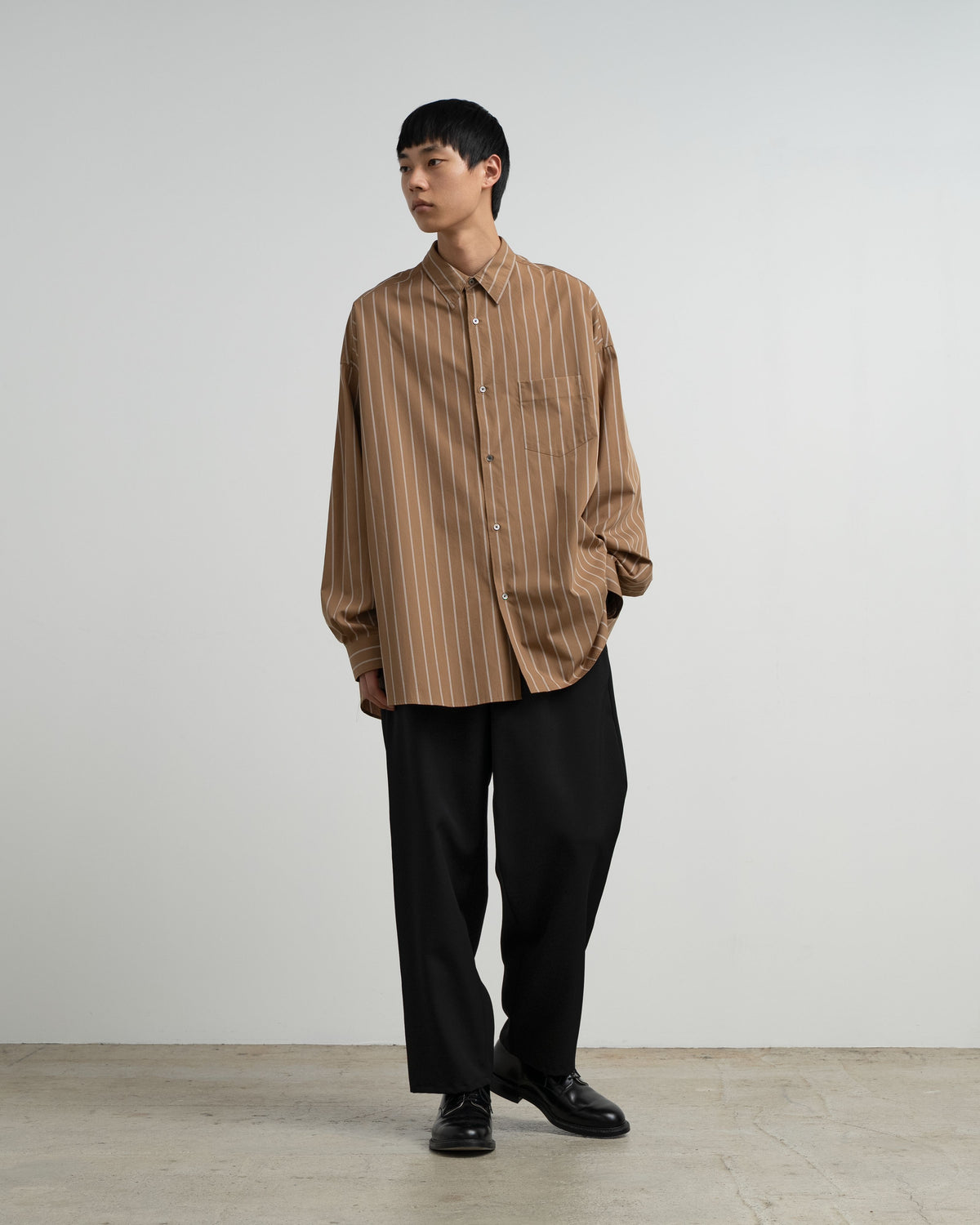 SIDOGRAS Brown Stripe L/S Oversized Regular Collar Shirt