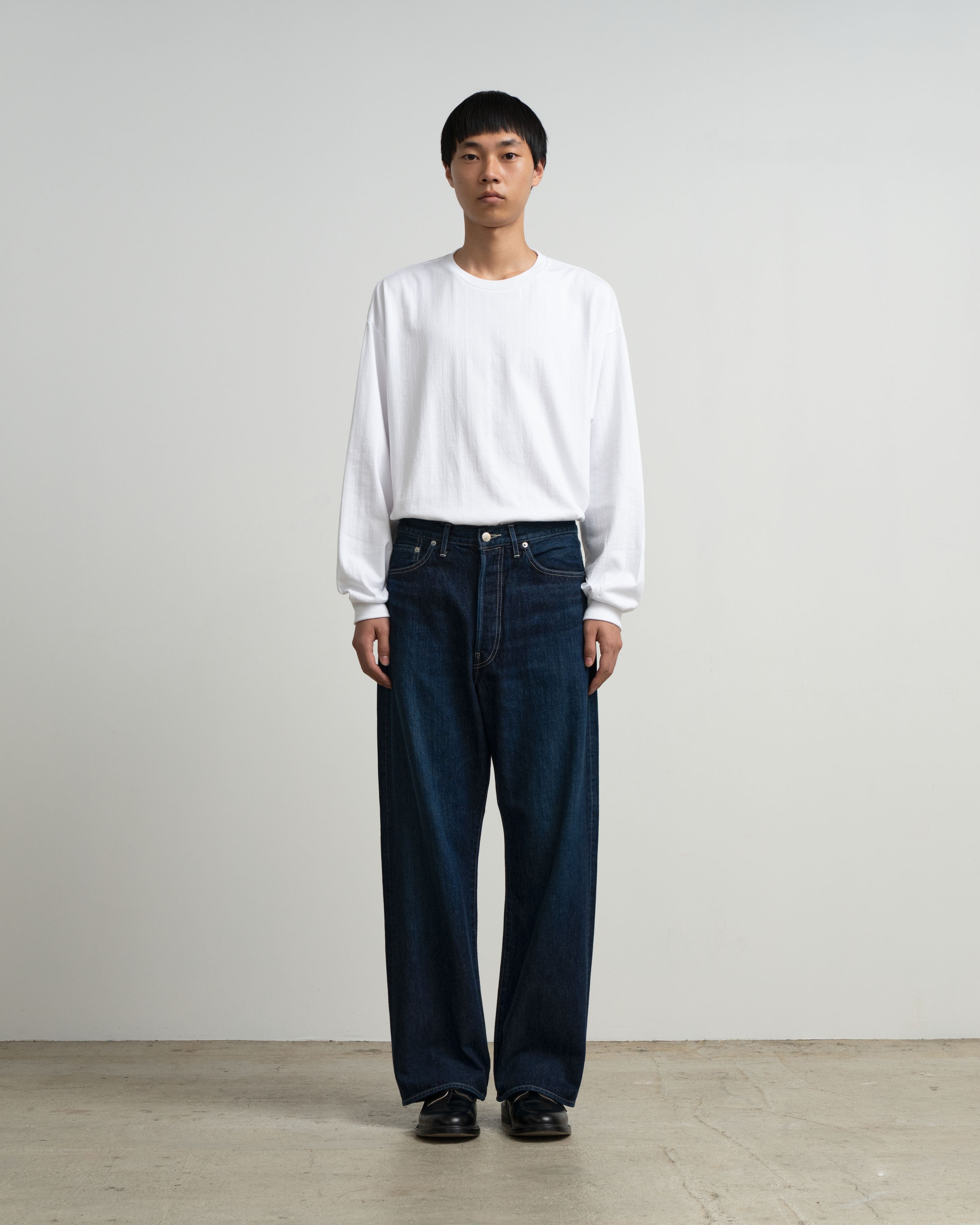 Selvage Denim Five Pocket Wide Straight Pants -DARK FADE-