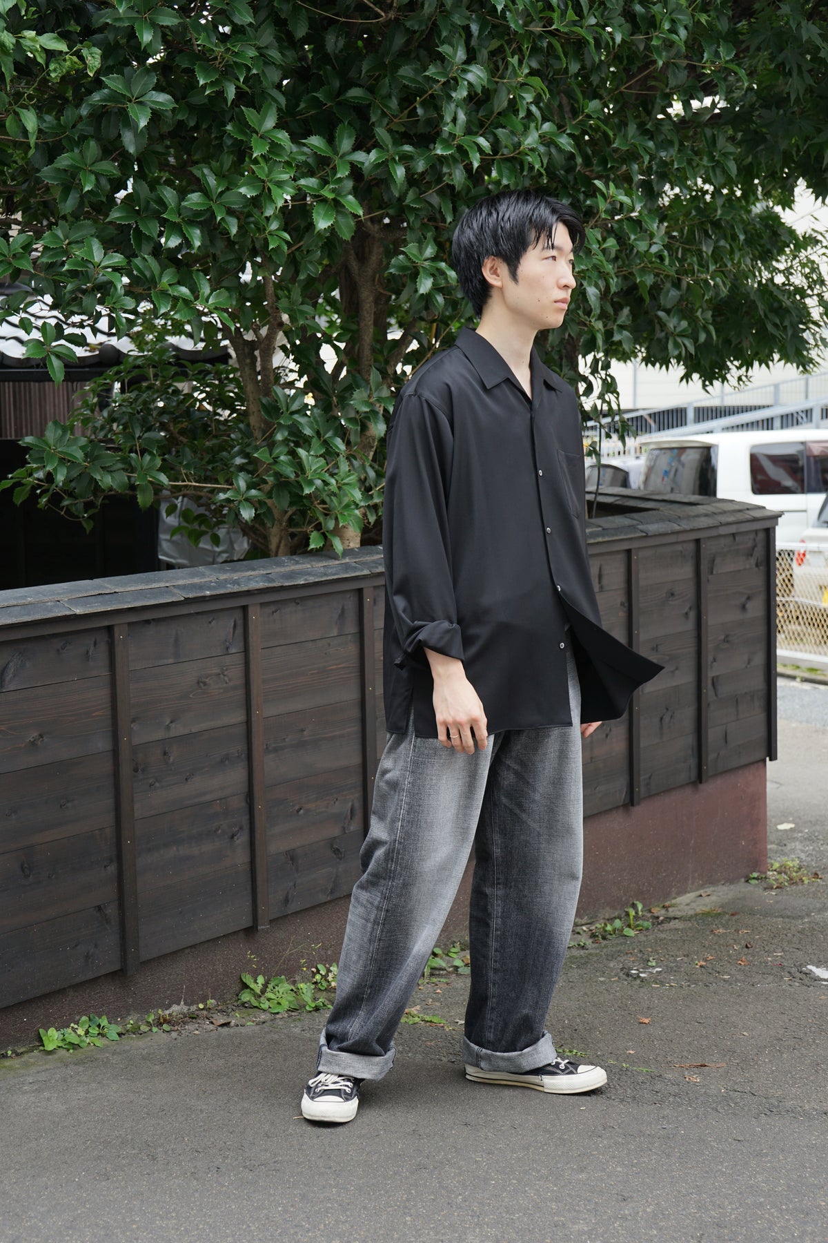 ORGANIC WOOL 2/80 GABARDINE ITALIAN OPEN COLLAR SHIRT