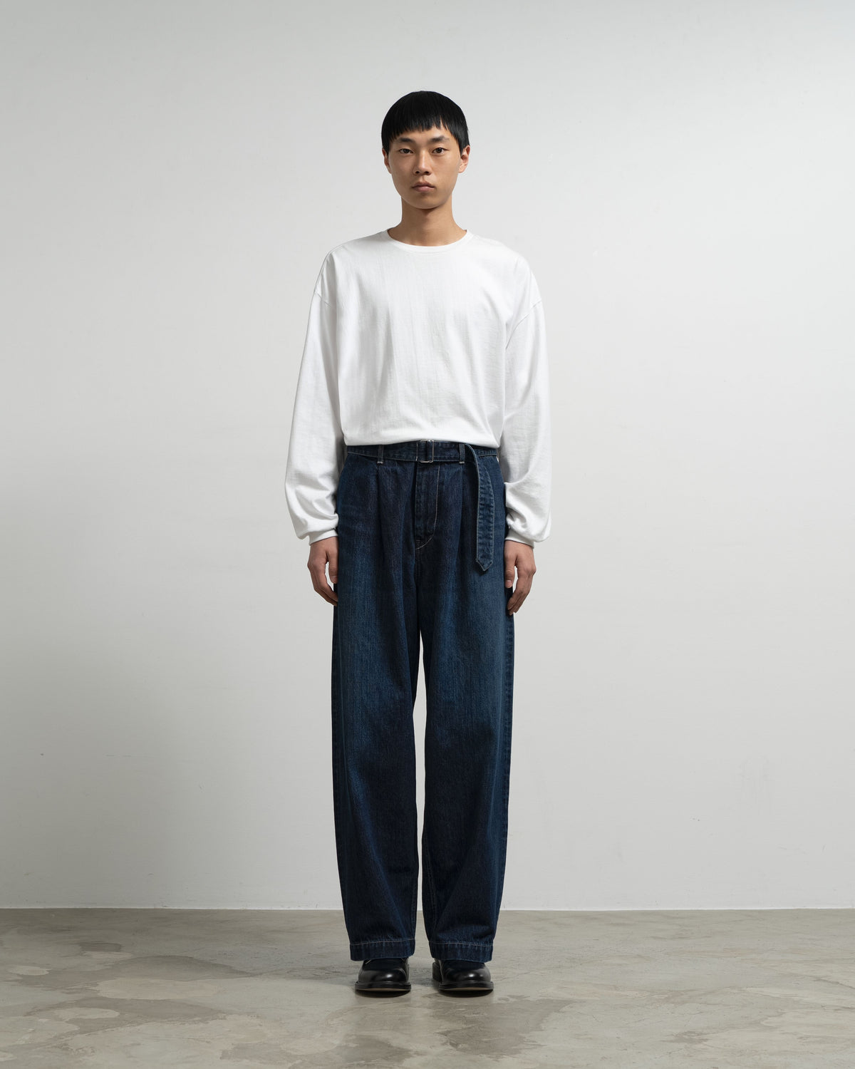 Selvage Denim Belted Pants -DARK FADE-