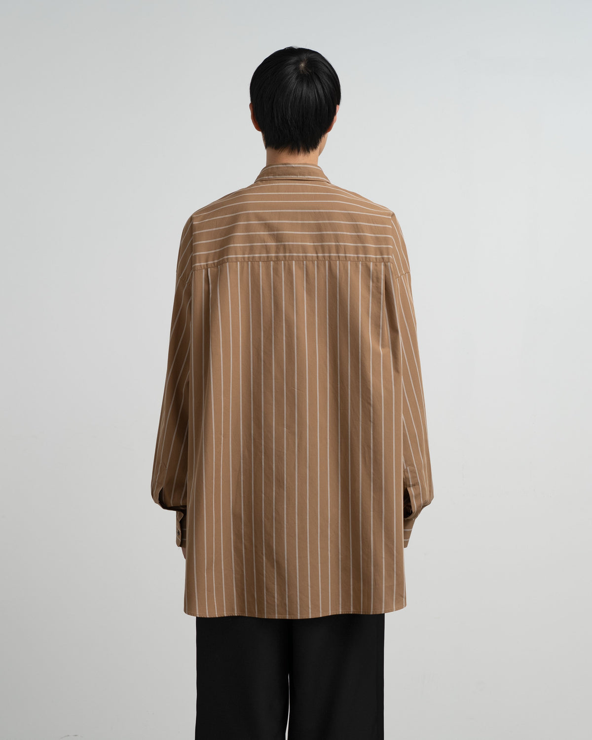 SIDOGRAS Brown Stripe L/S Oversized Regular Collar Shirt