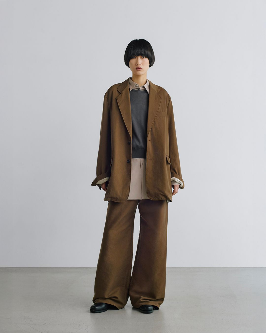 Cotton Double Serge Two Tuck Wide Pants