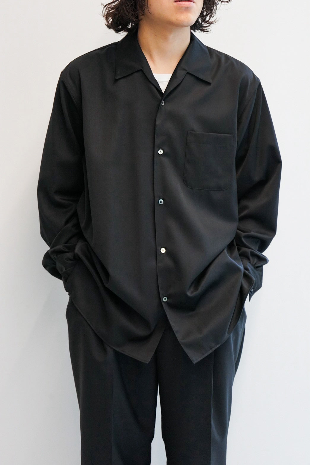 ORGANIC WOOL 2/80 GABARDINE ITALIAN OPEN COLLAR SHIRT