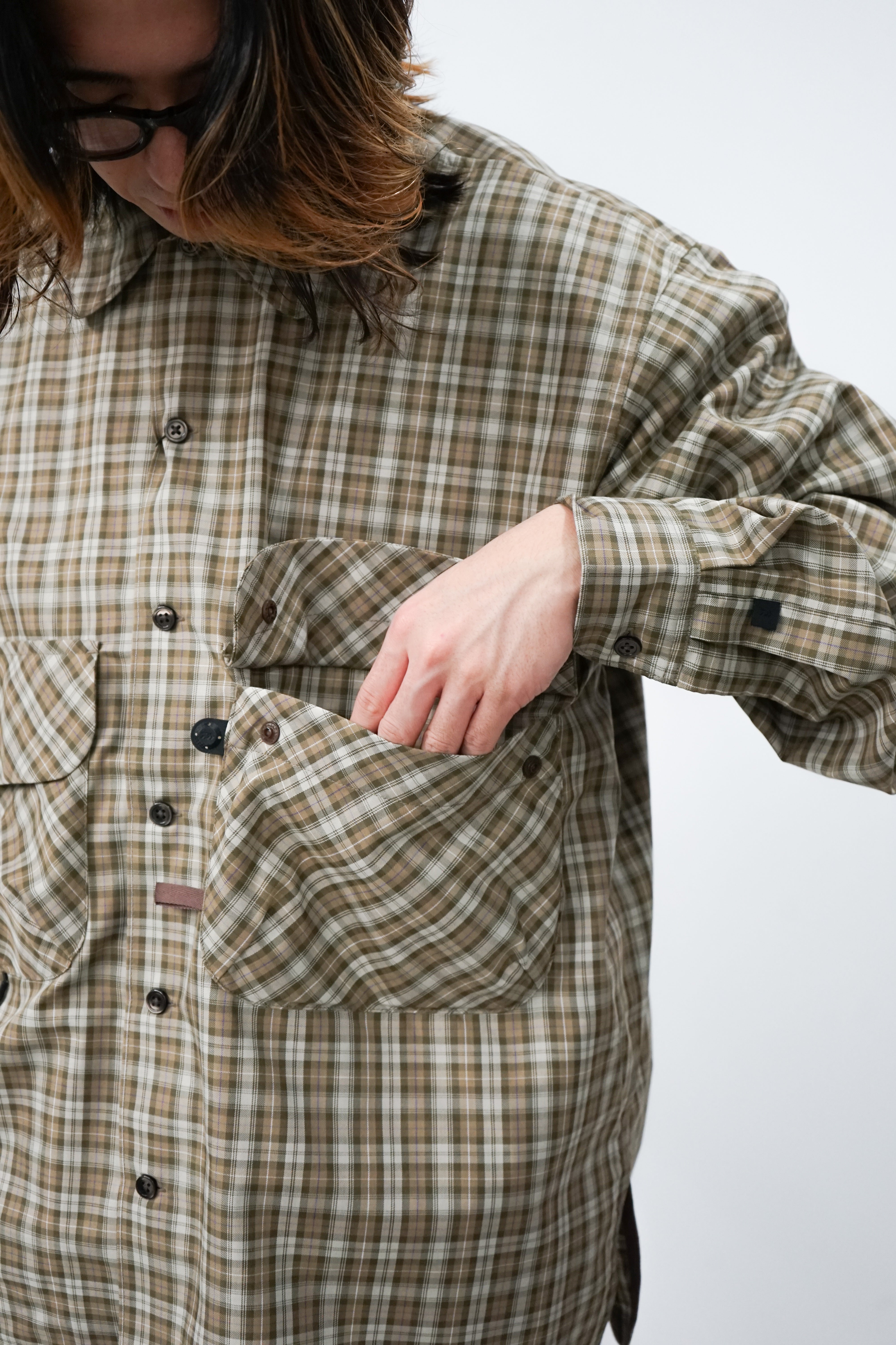 TECH SPORTS OPEN COLLAR SHIRT L/S GREN PLAID