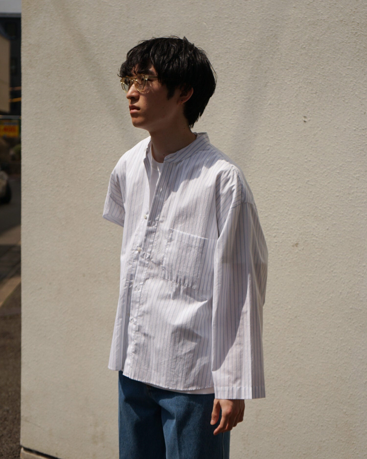 Japanese Cotton Pyjama Shirt（White/Blue.ST）