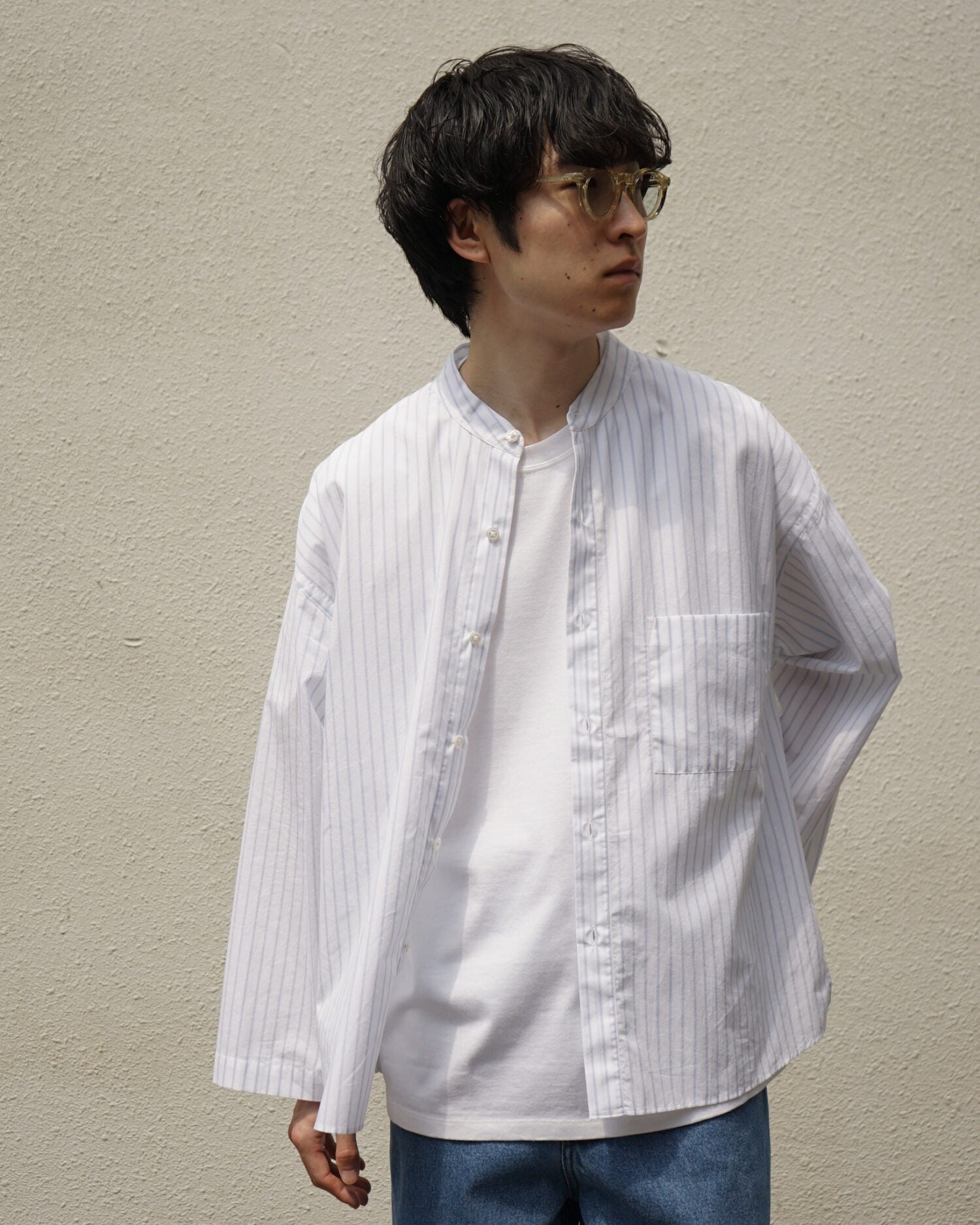 Japanese Cotton Pyjama Shirt（White/Blue.ST）
