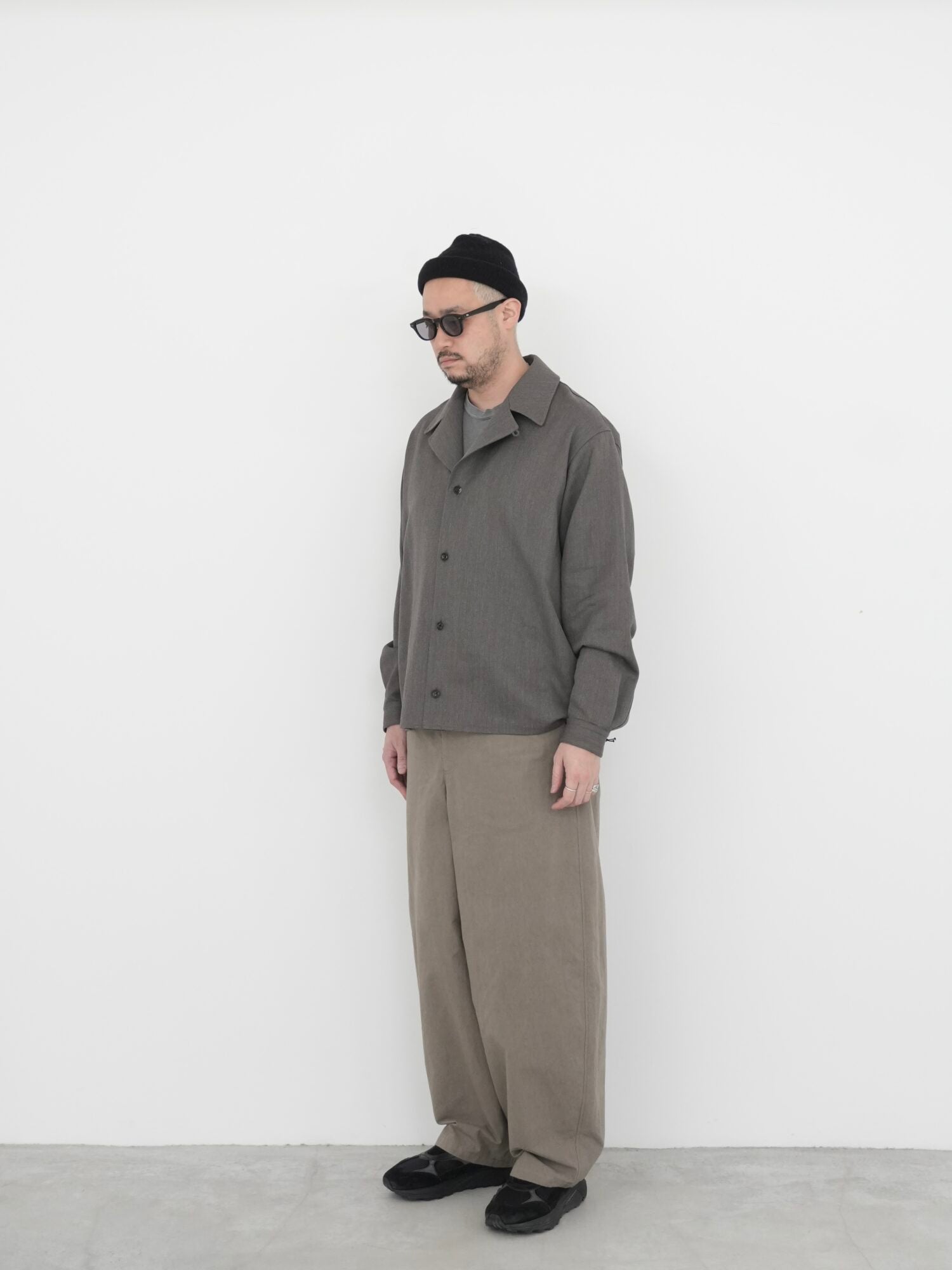 OPEN COLLAR EASY JACKET / WOOL RAMIE BACK SATIN