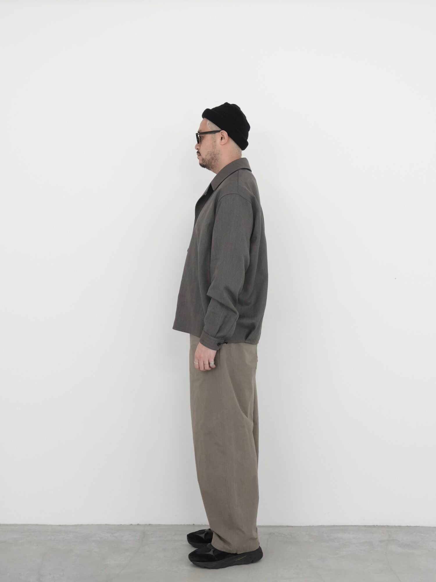 OPEN COLLAR EASY JACKET / WOOL RAMIE BACK SATIN