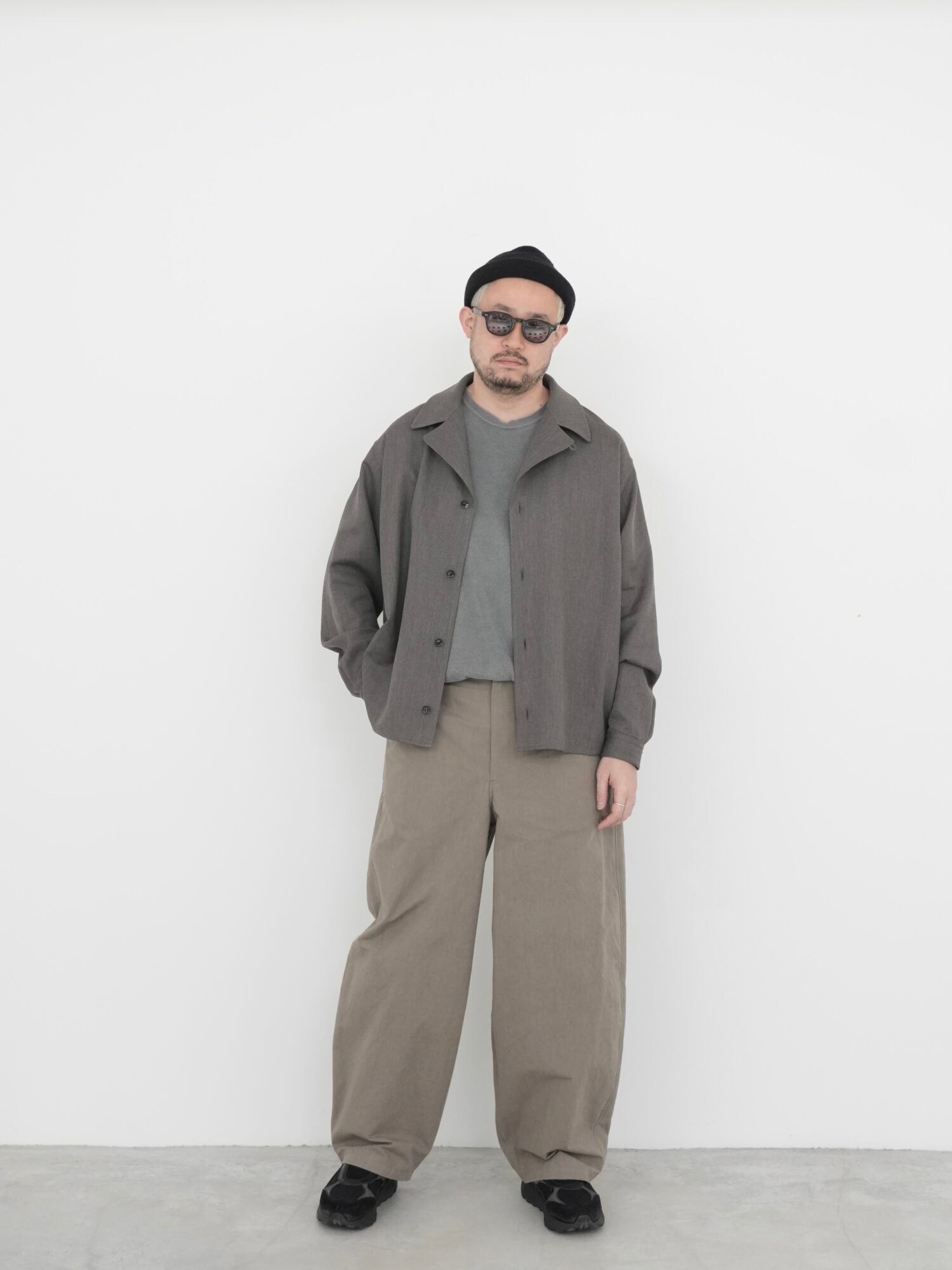 OPEN COLLAR EASY JACKET / WOOL RAMIE BACK SATIN