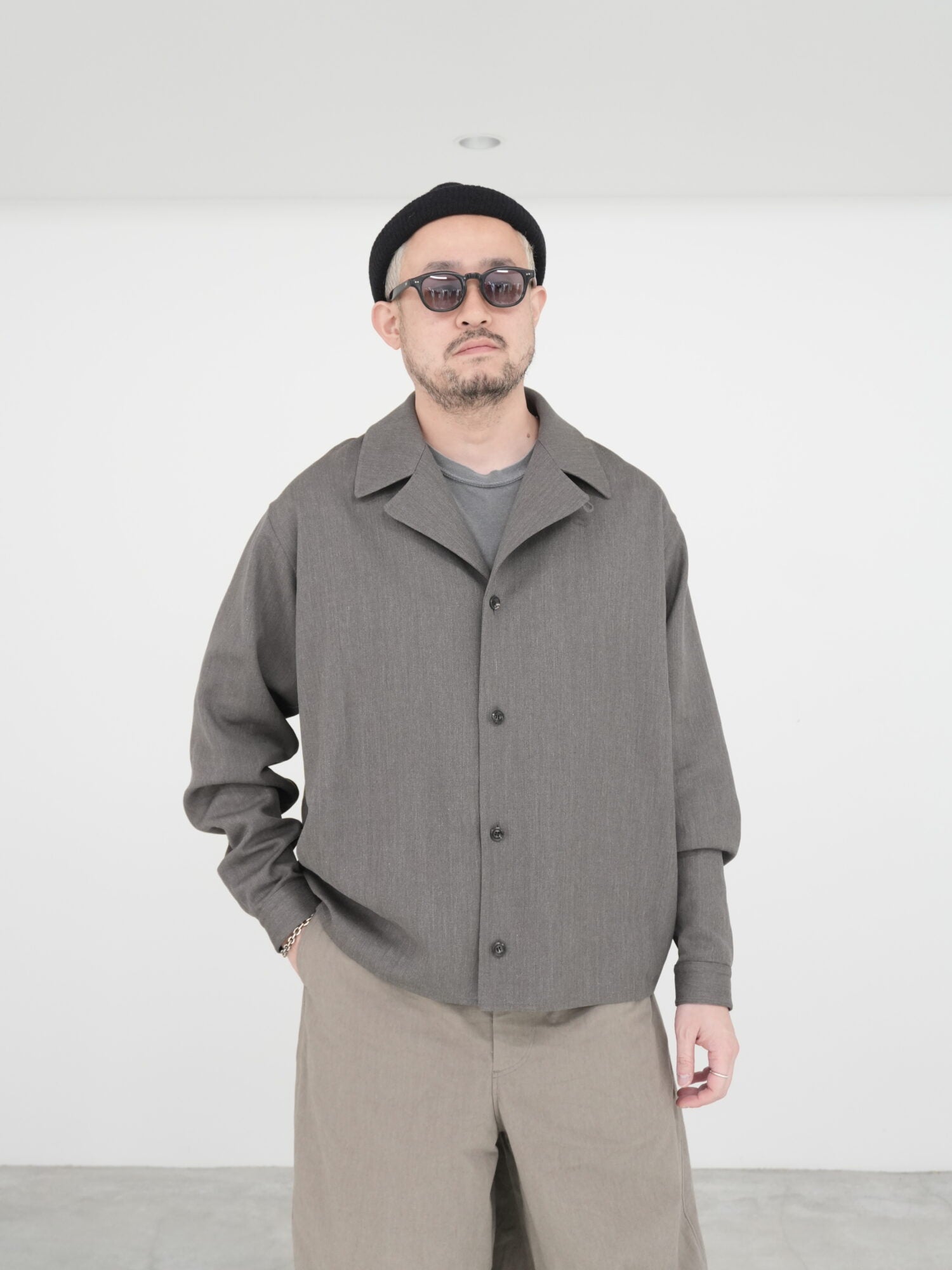 OPEN COLLAR EASY JACKET / WOOL RAMIE BACK SATIN