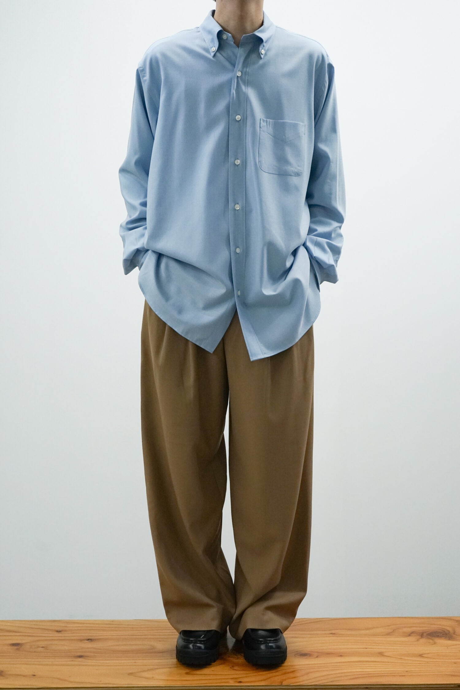 SUPER 160s WASHABLE WOOL OXFORD REGULAR FIT POLO COLLAR SHIRT