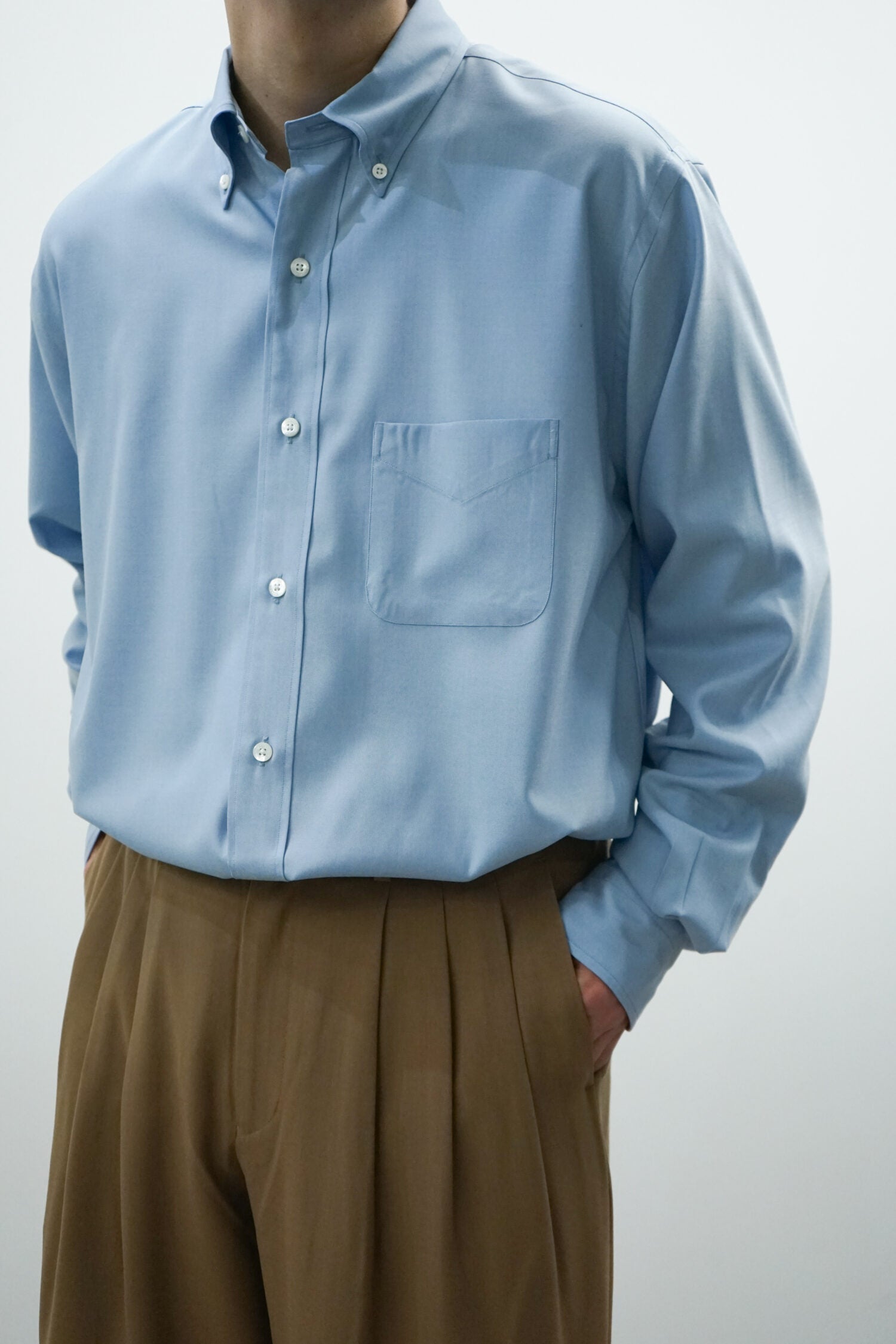 SUPER 160s WASHABLE WOOL OXFORD REGULAR FIT POLO COLLAR SHIRT