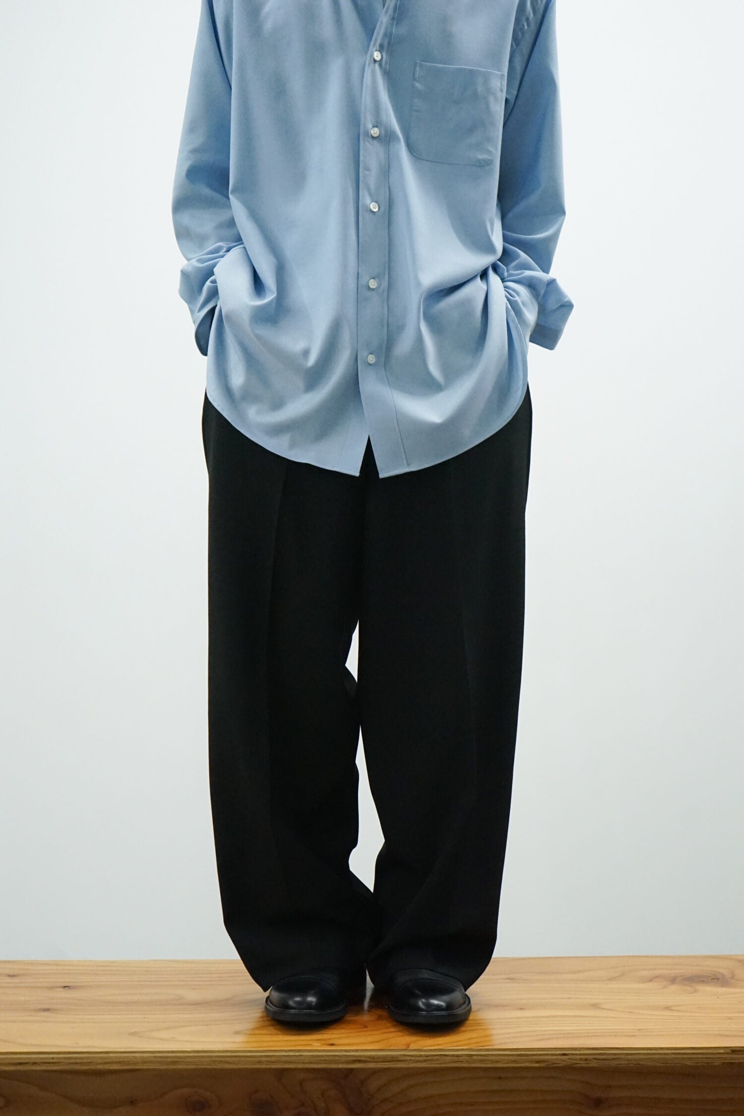 SUPER 160s WASHABLE WOOL OXFORD REGULAR FIT POLO COLLAR SHIRT