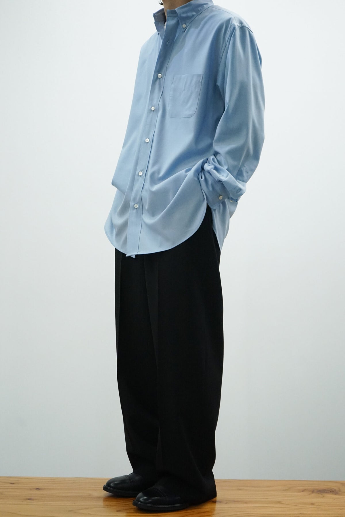 SUPER 160s WASHABLE WOOL OXFORD REGULAR FIT POLO COLLAR SHIRT