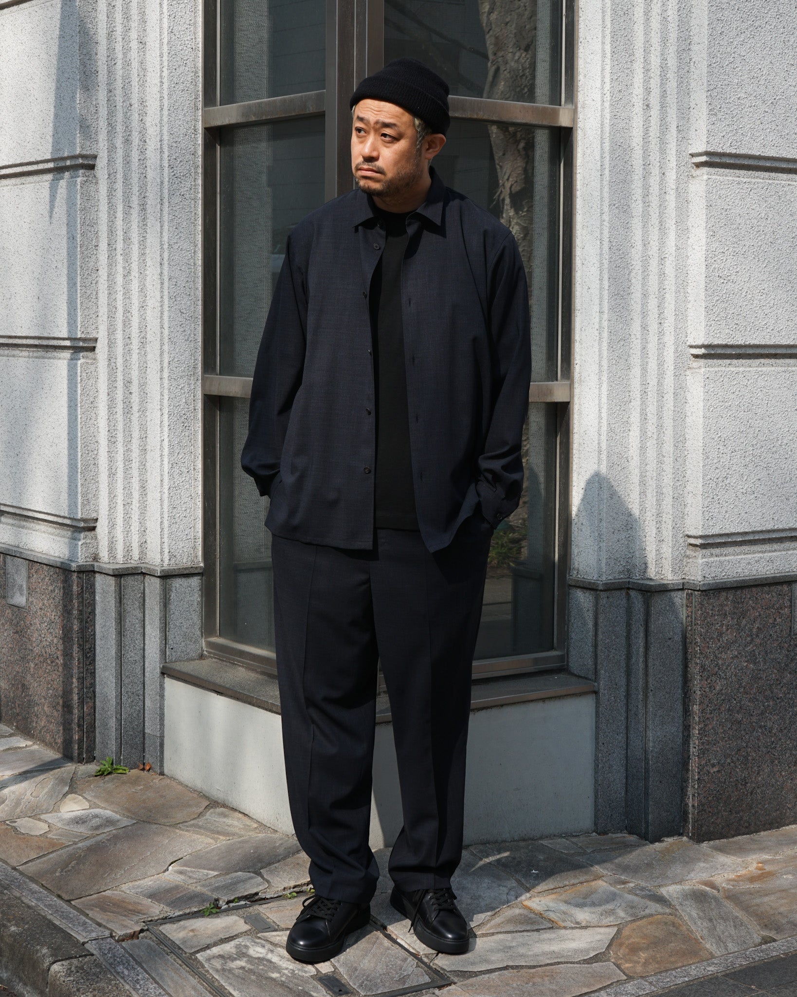 TWIST WOOL GAUZE TWO TUCKED EASY PANTS