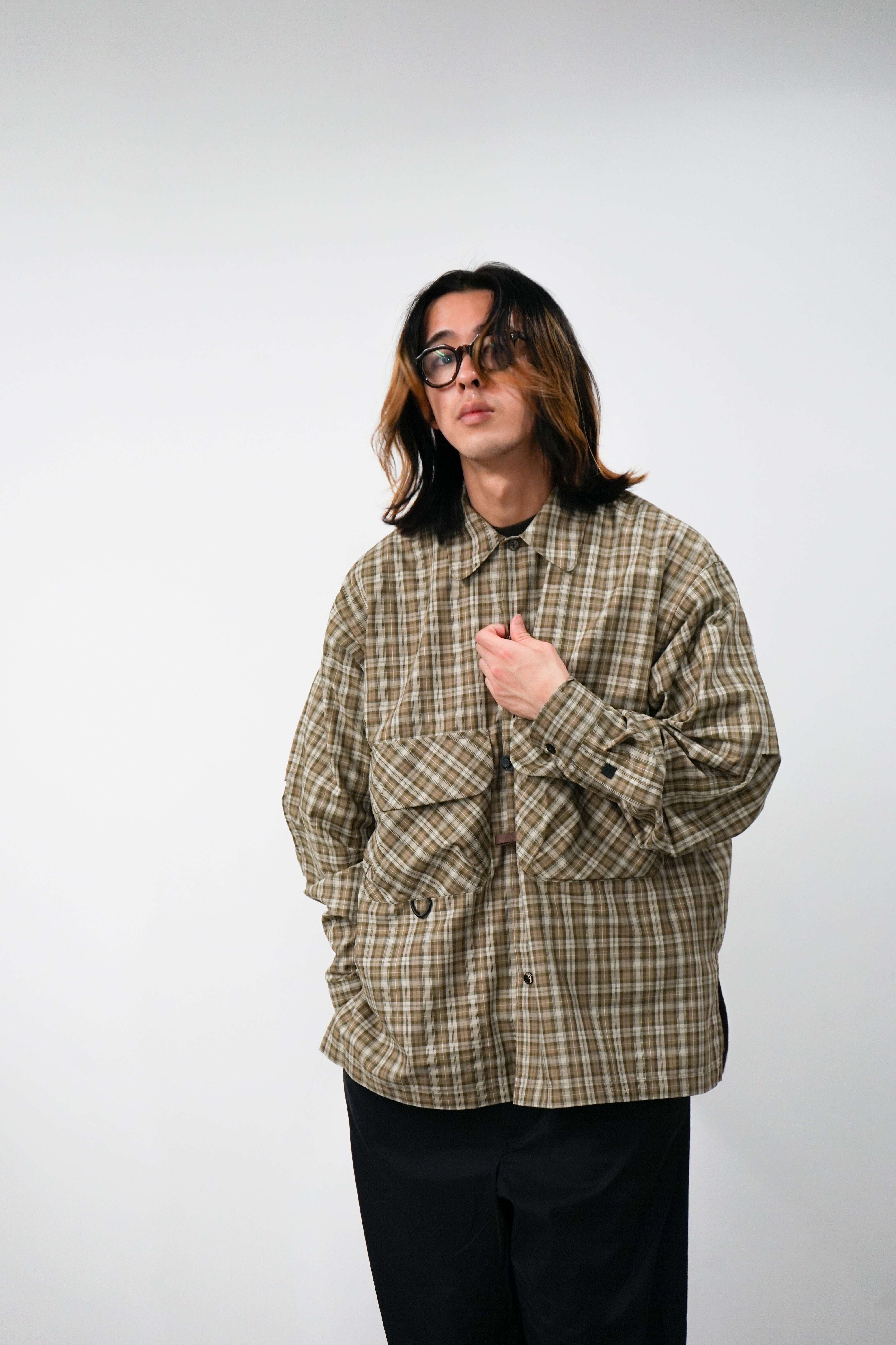 TECH SPORTS OPEN COLLAR SHIRT L/S GREN PLAID