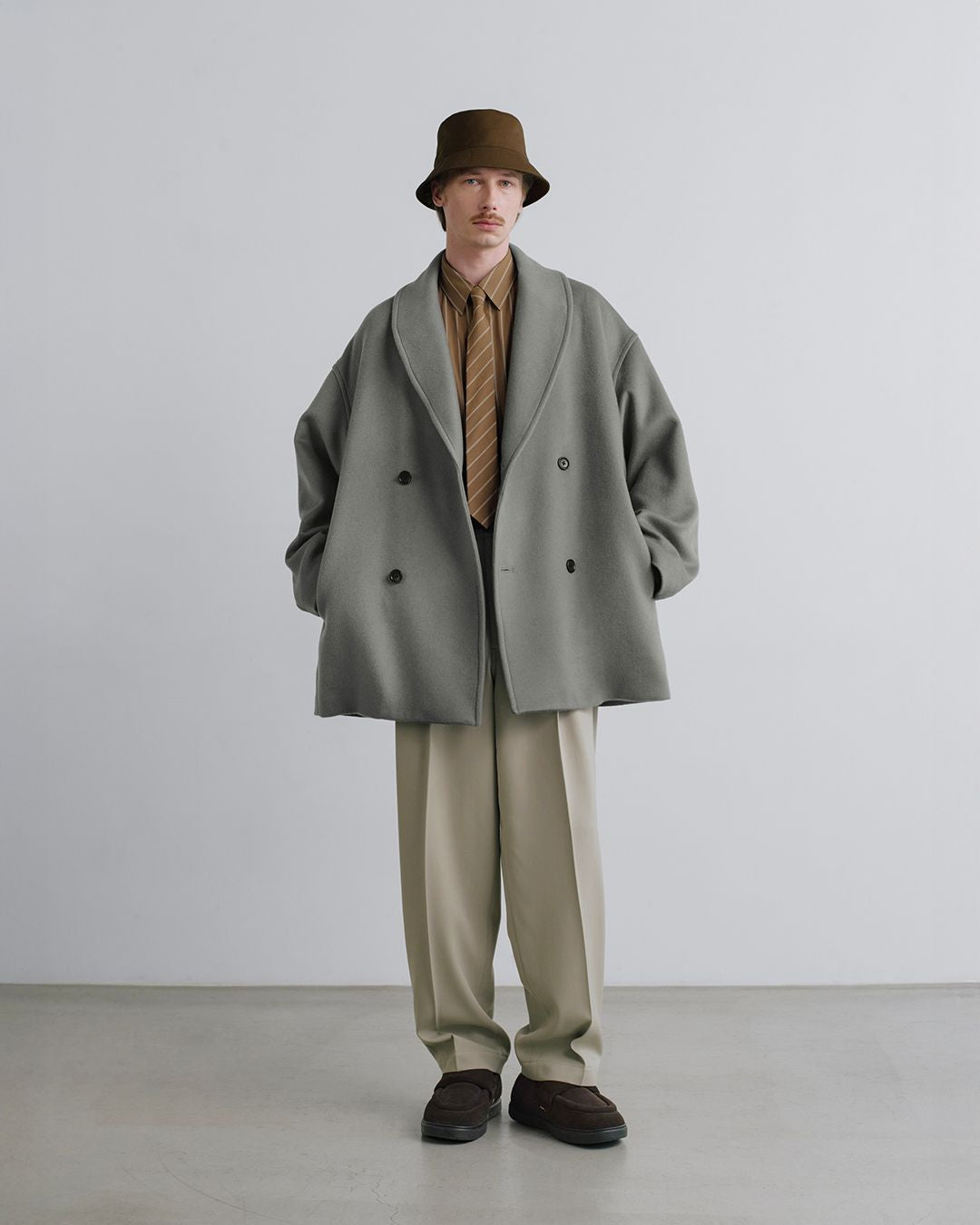 SIDOGRAS Brown Stripe L/S Oversized Regular Collar Shirt