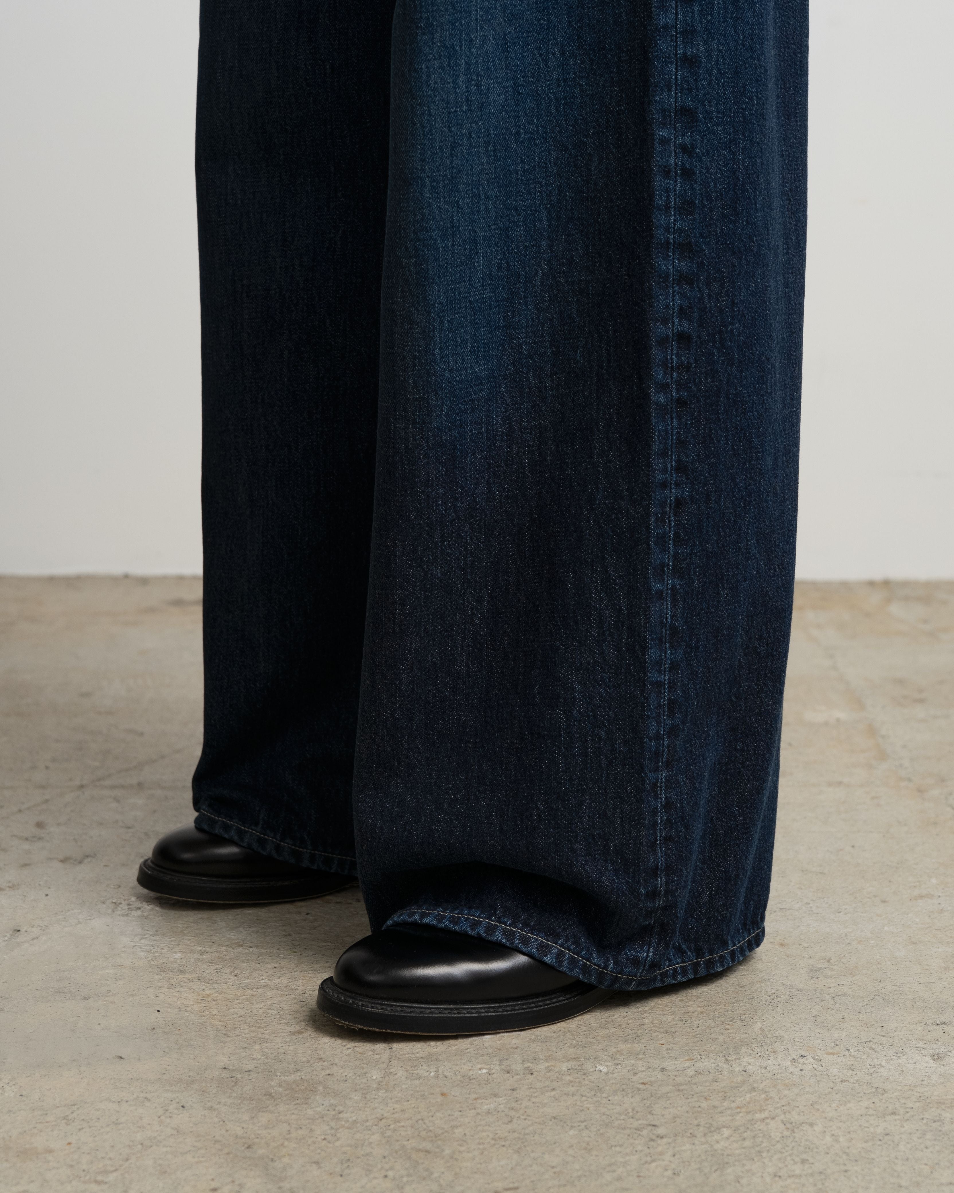 Selvage Denim Two Tuck Wide Pants-DARK FADE-