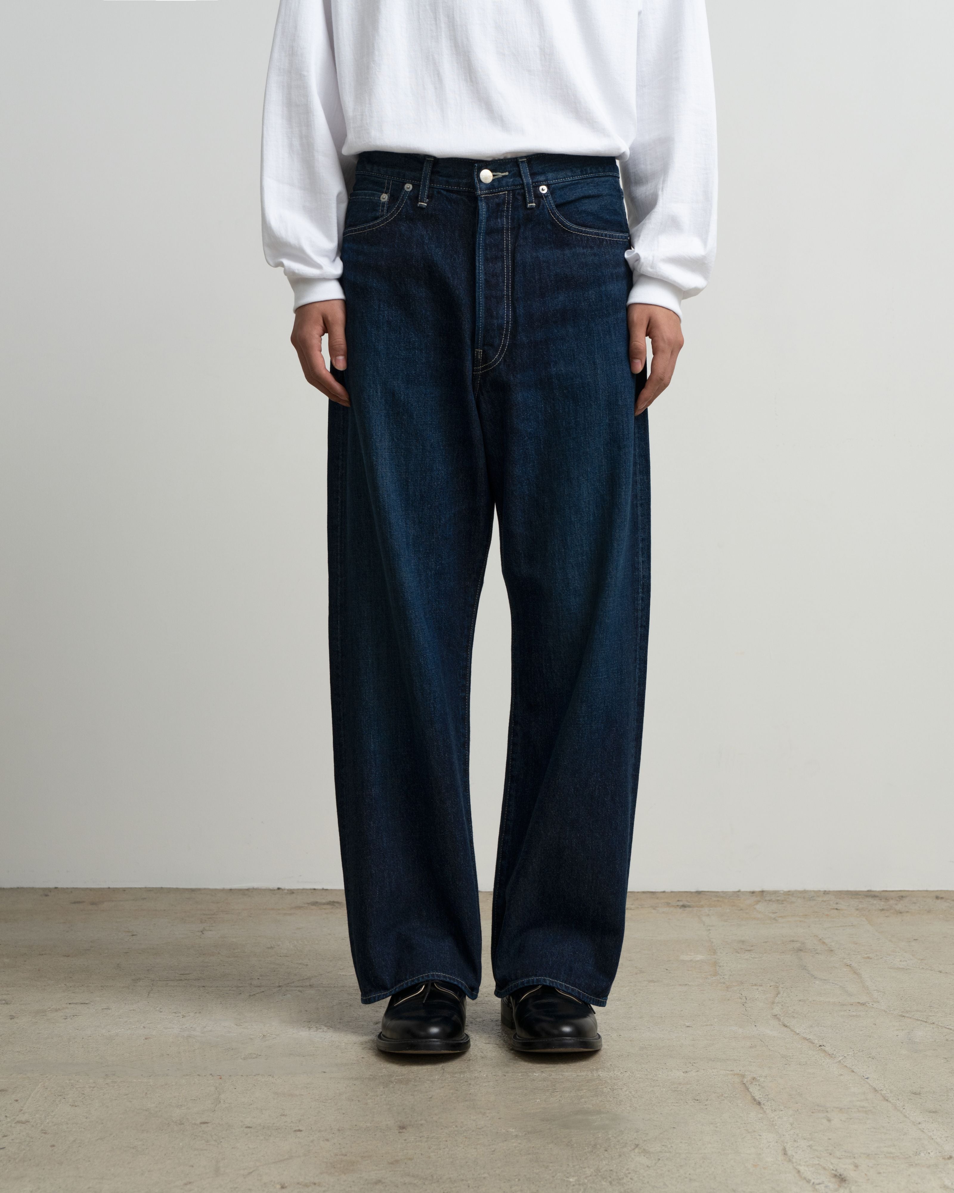 Selvage Denim Five Pocket Wide Straight Pants -DARK FADE-