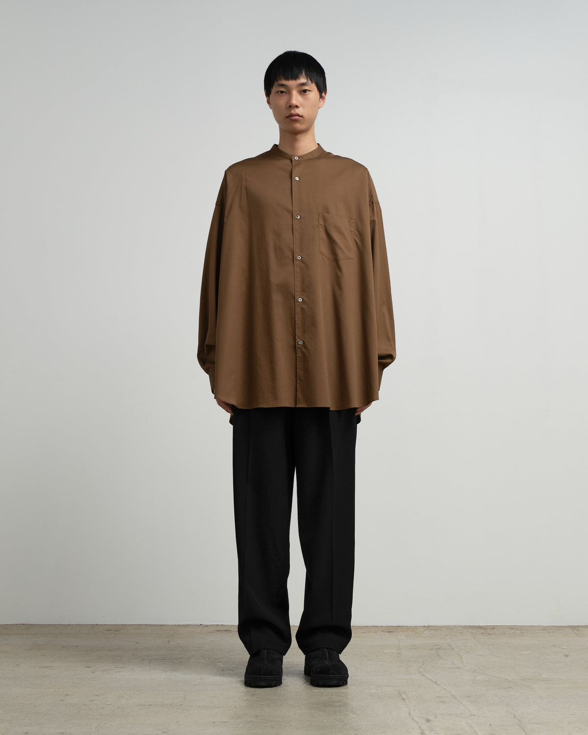 Silicon Poplin Oversized Band Collar Shirt