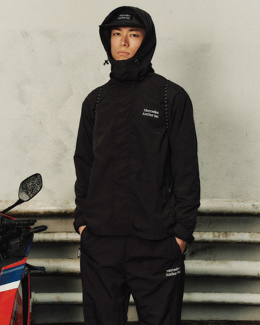 HOODED NYLON TRACK JACKET