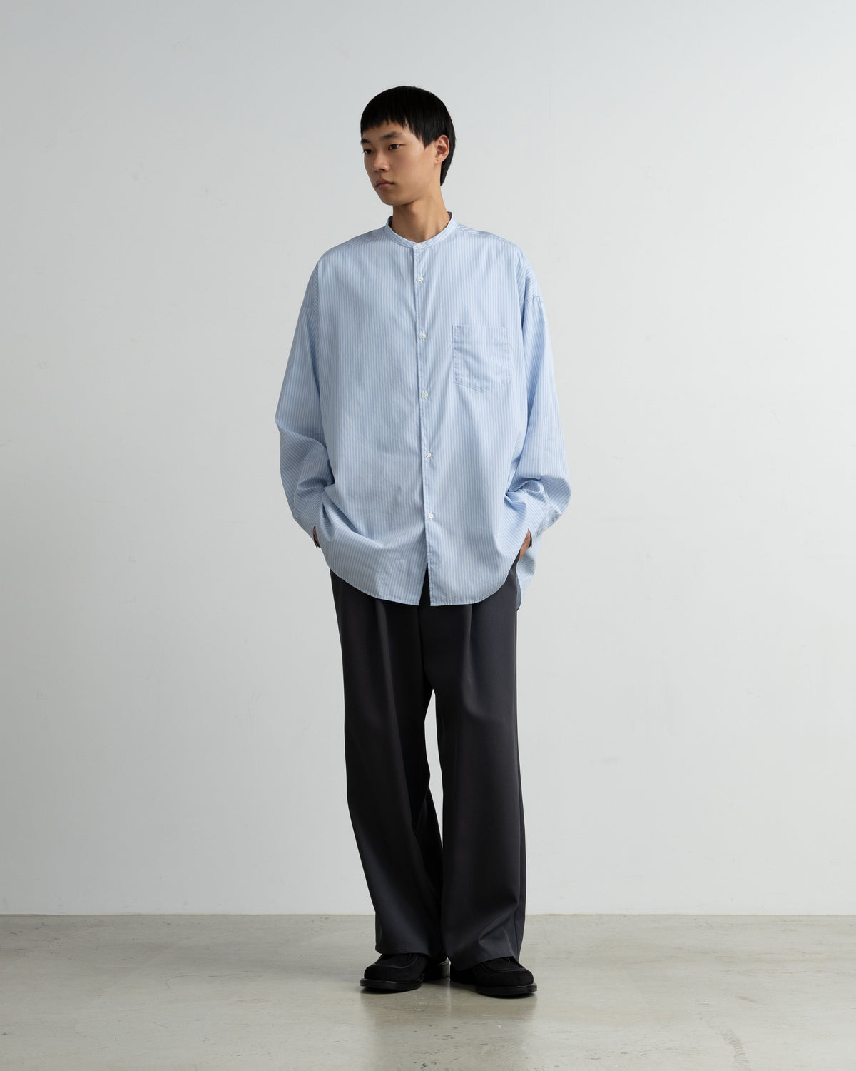 【10/31(土)発売】【LIMITED】Broad Stripe L/S Oversized Band Collar Shirt