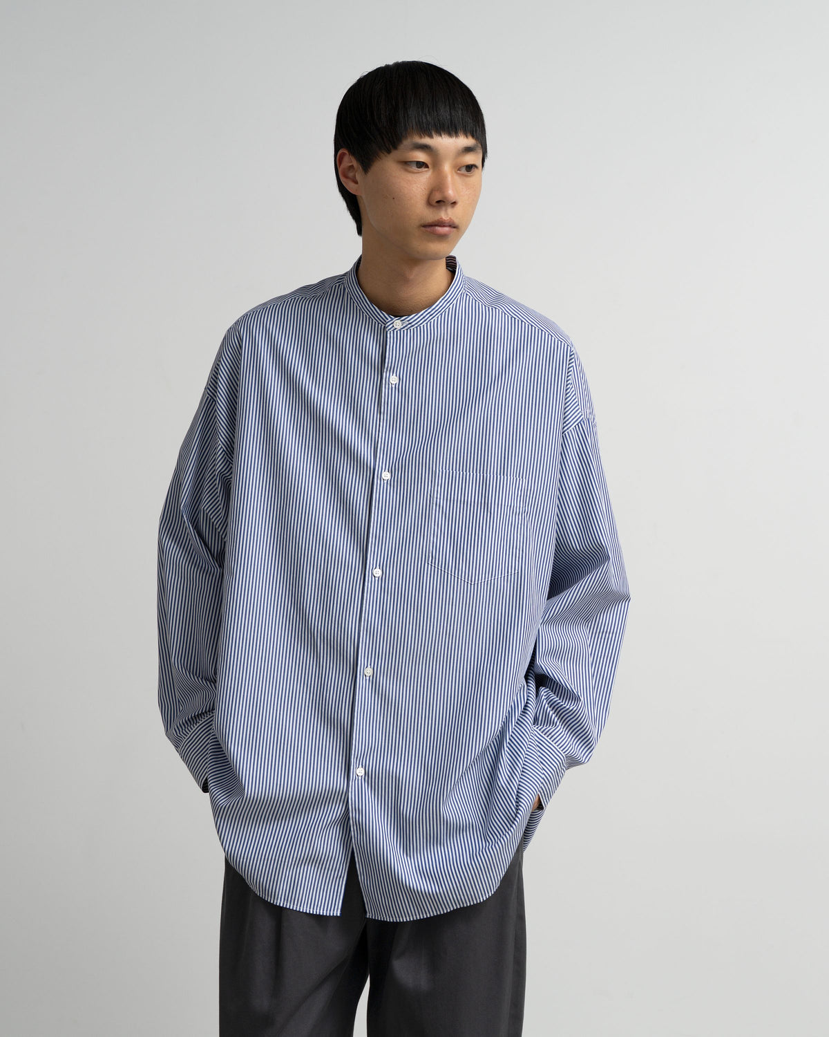 【10/31(土)発売】Broad Stripe L/S Oversized Band Collar Shirt