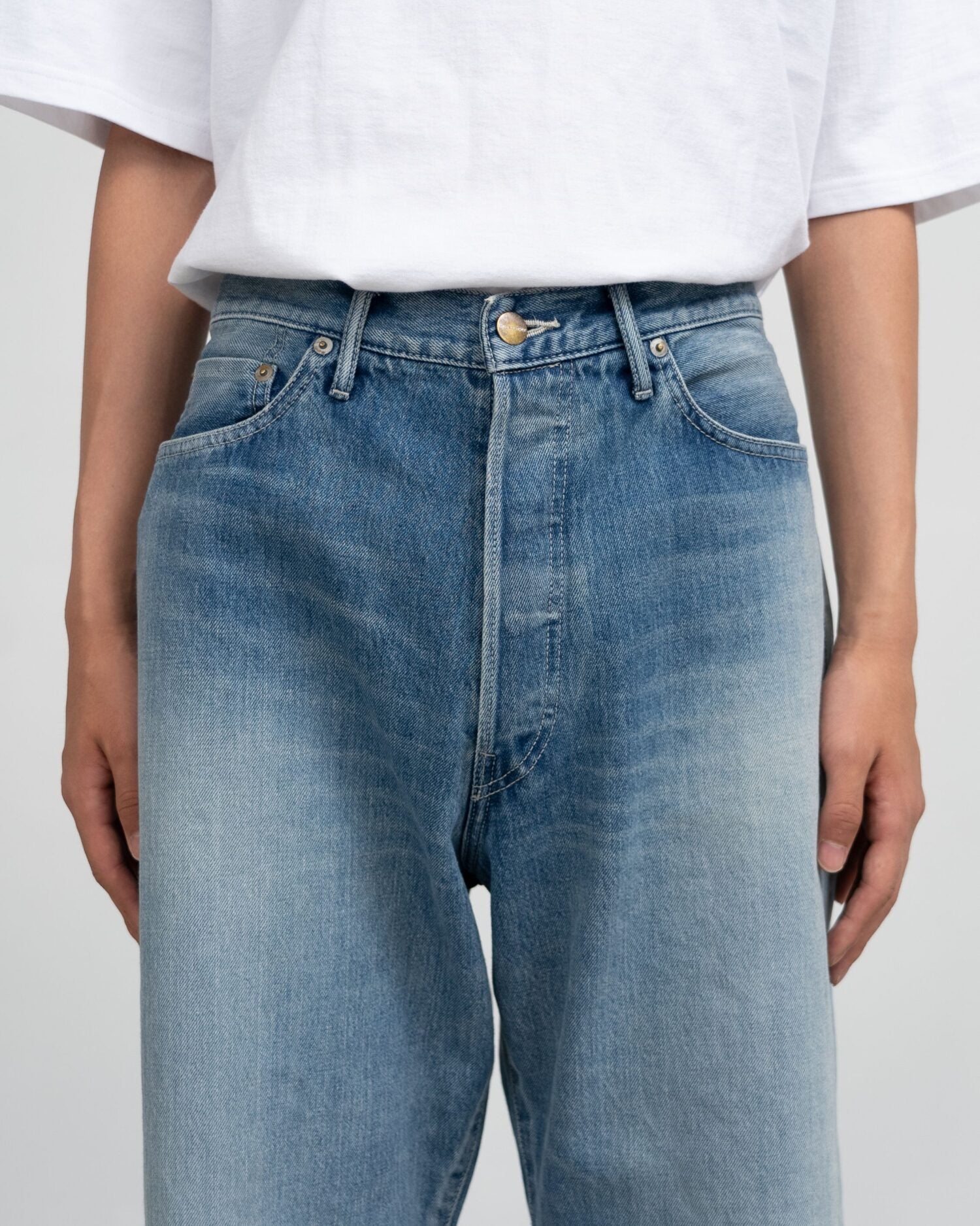 Selvage Denim Five Pocket Wide Straight Pants(LIGHT FADE)