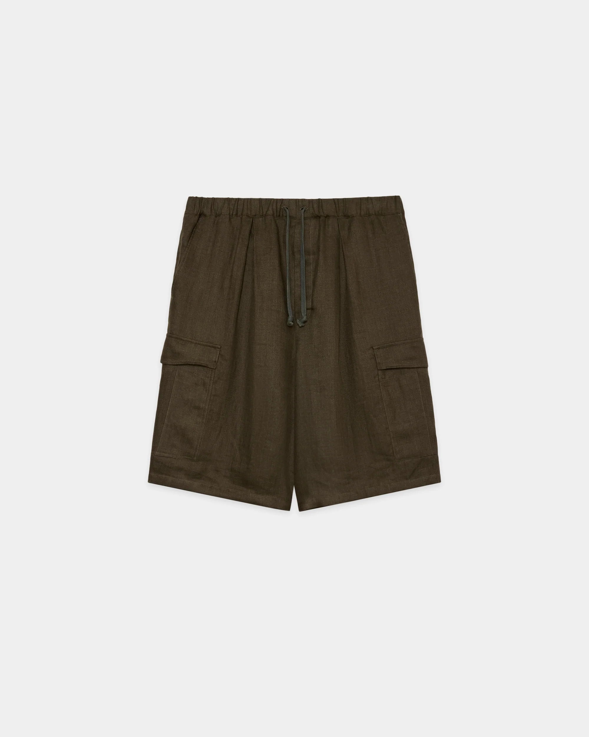 LINEN GAUZE DOUBLE CLOTH WIDE CARGO SHORTS